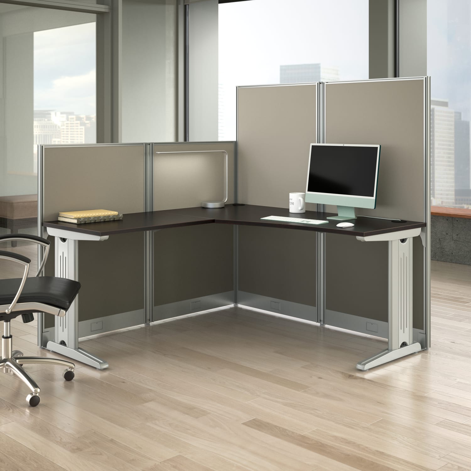 Bush Business Furniture Office In An Hour L Workstation, Mocha Cherry Finish, Standard Delivery - Image 3