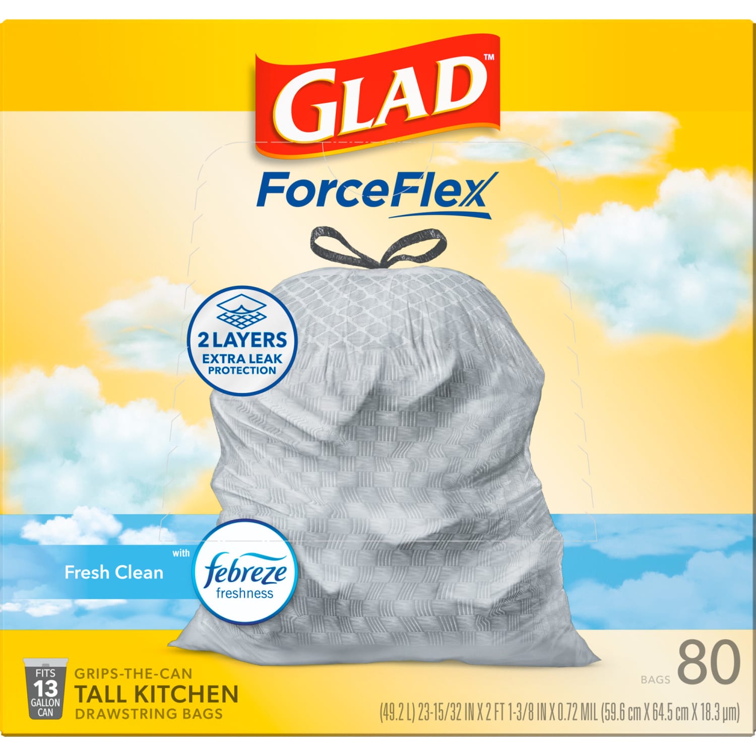Glad ForceFlex Tall Kitchen Drawstring Trash Bags, 13 Gallon, Fresh Clean, 80 Count (78534) - Image 3