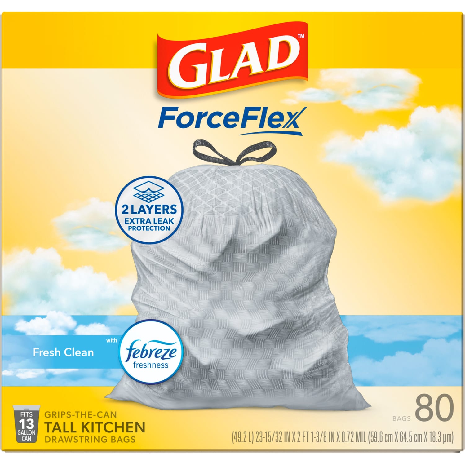 Glad ForceFlex Tall Kitchen Drawstring Trash Bags, 13 Gallon, Fresh Clean, 80 Count (78534) - Image 4