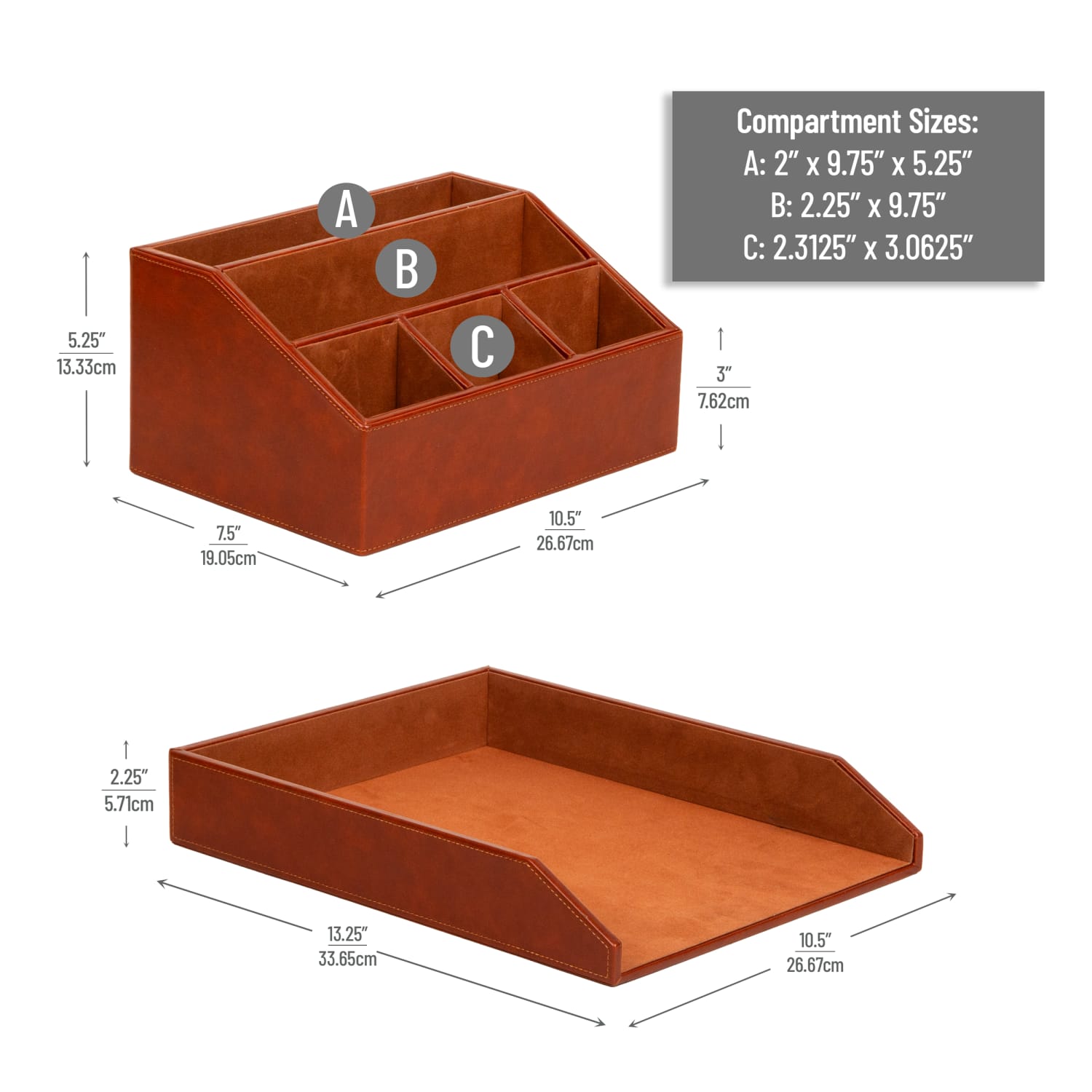 Mind Reader PU Leather Desk Organizer And Letter Tray Set, Brown, Total Qty 1 - Image 4