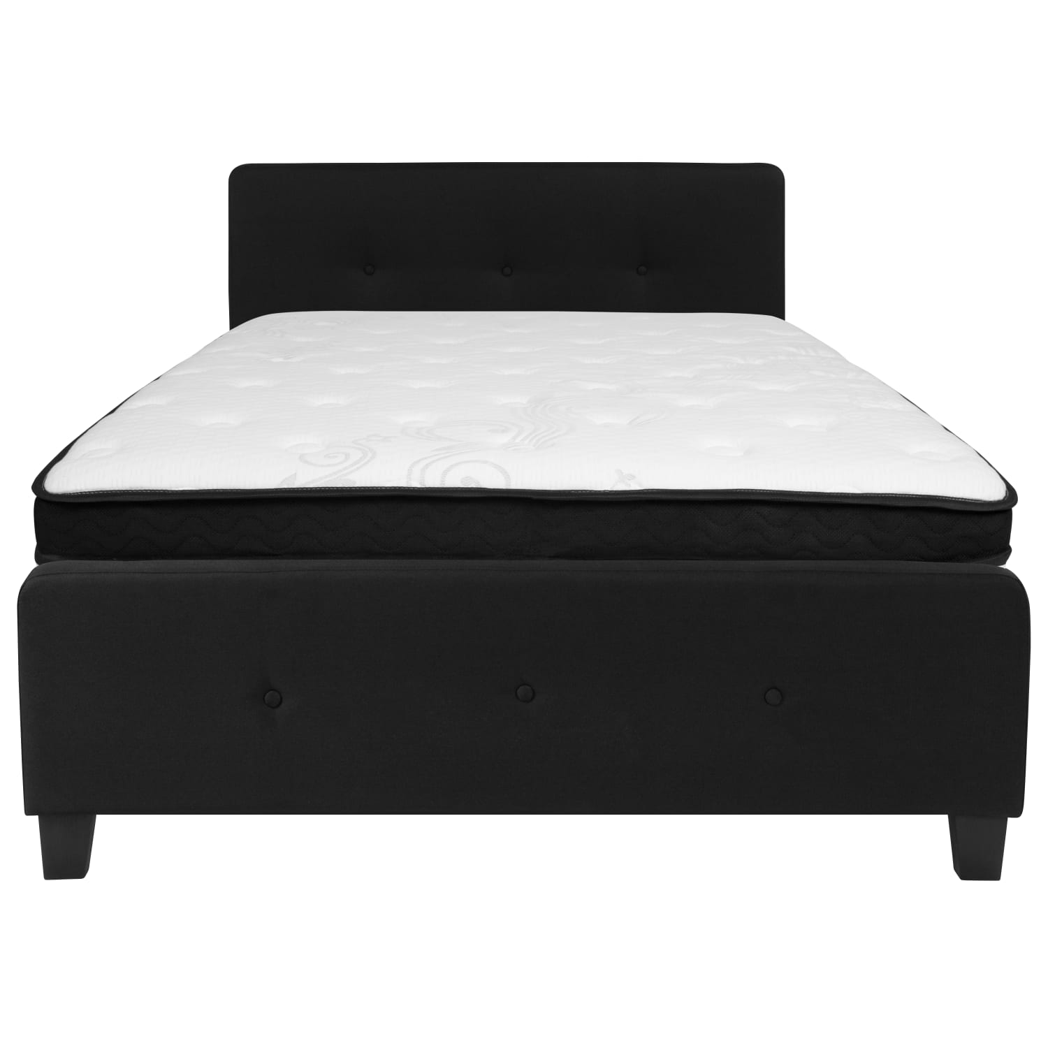 Flash Furniture Tribeca Button Tufted Upholstered Platform Bed with Memory Foam Pocket Spring Mattress, Full, 40inH x 56-1/4inW x 81inL, Black - Image 6