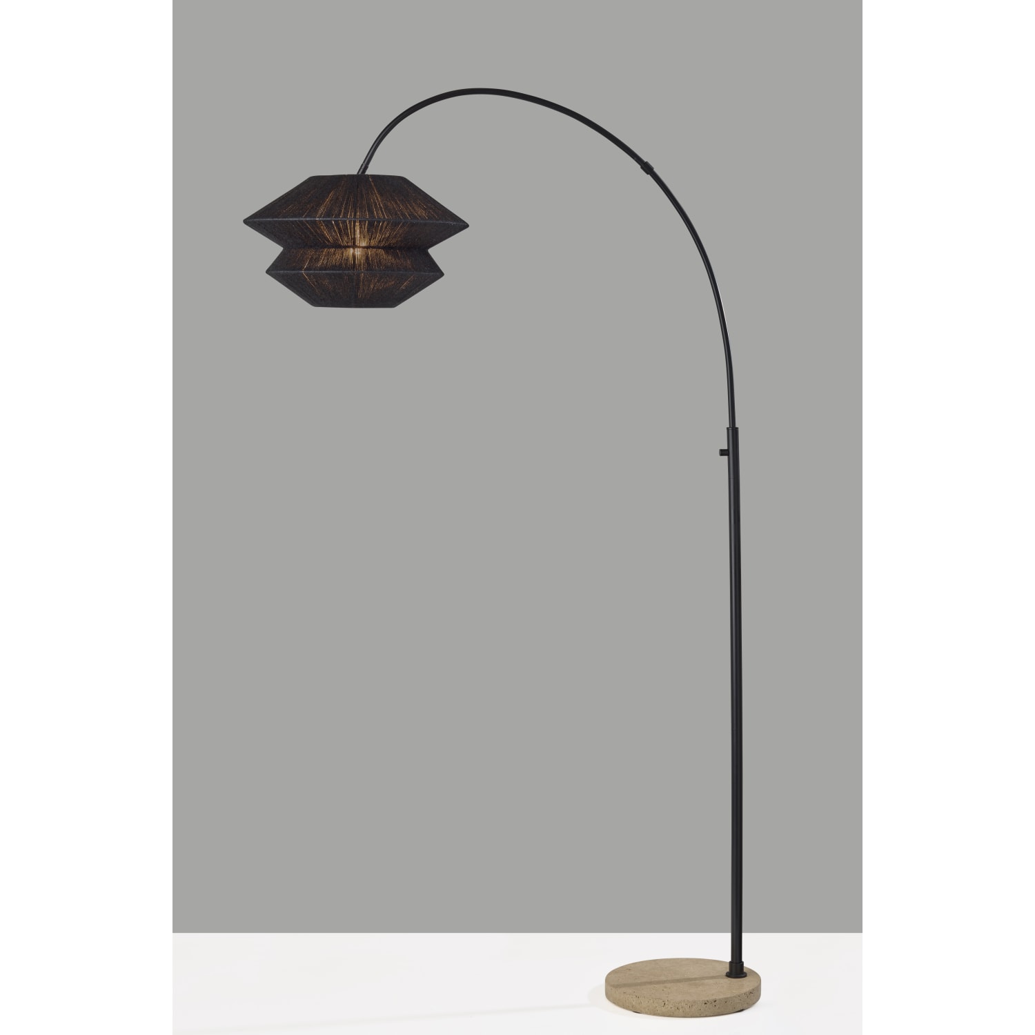 Adesso Gardner Arc Floor Lamp, 72-1/4in, Black Shade/Travertine Base - Image 3