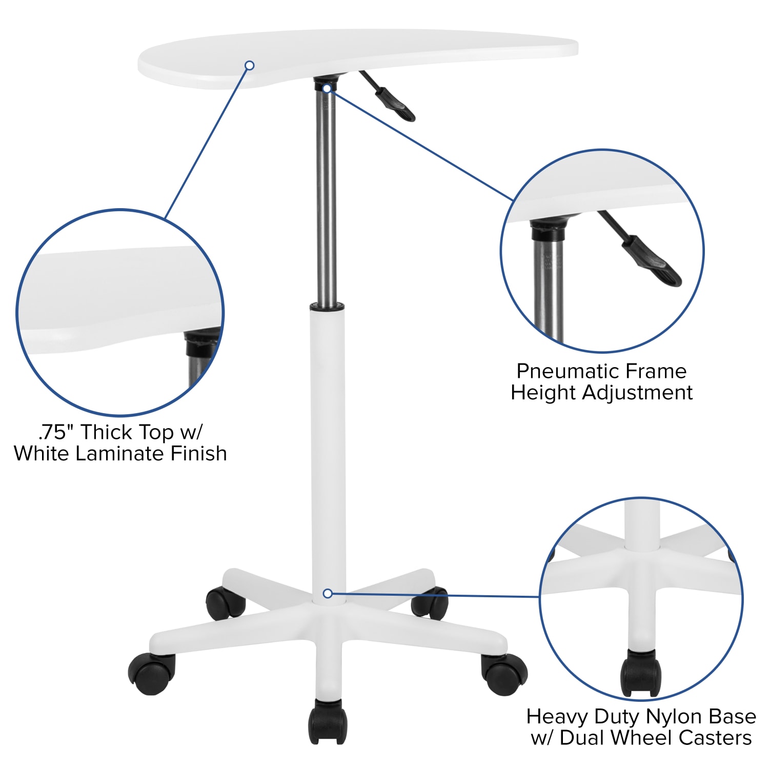 Flash Furniture Sit To Stand Laptop Computer Desk Mobile Workstation, 36-1/2inH x 25-1/2inW x 22-1/2inD, White - Image 6
