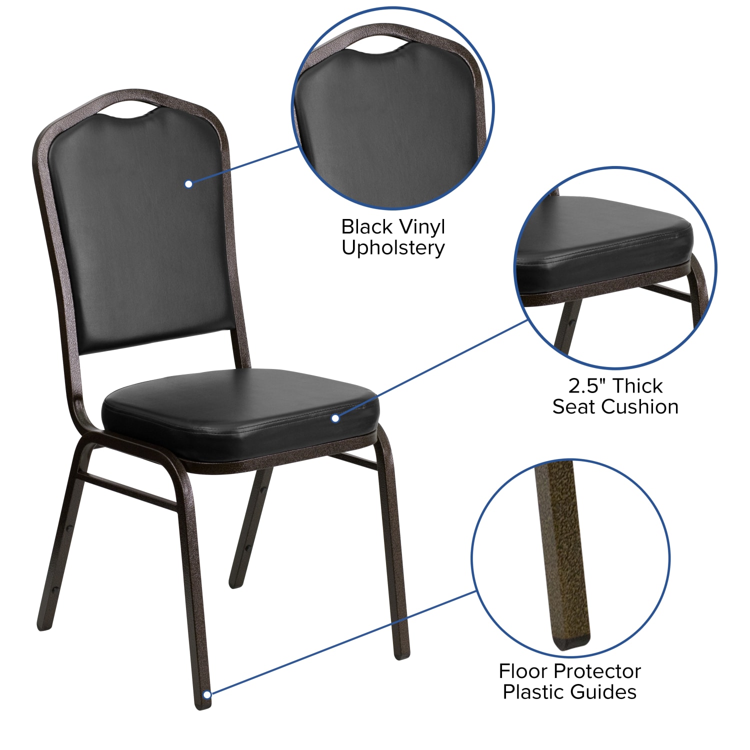 Flash Furniture HERCULES Series Crown Back Stacking Banquet Chair, Black/Gold Vein - Image 6