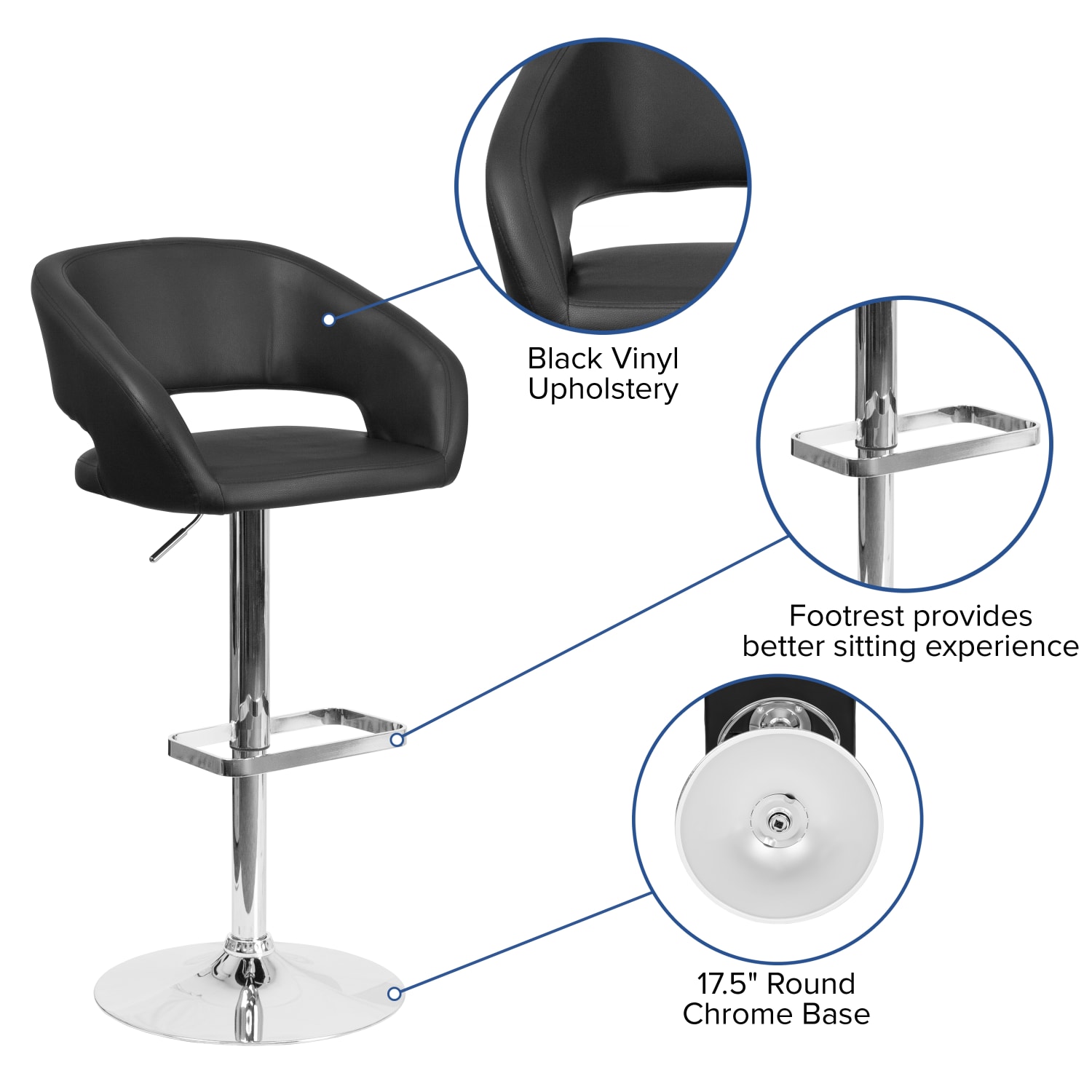 Flash Furniture Contemporary Adjustable Bar Stool Black CH122070BK PopularChairscom Flash Furniture Contemporary Adjustable Bar Stool Black CH122070BK PopularChairscom