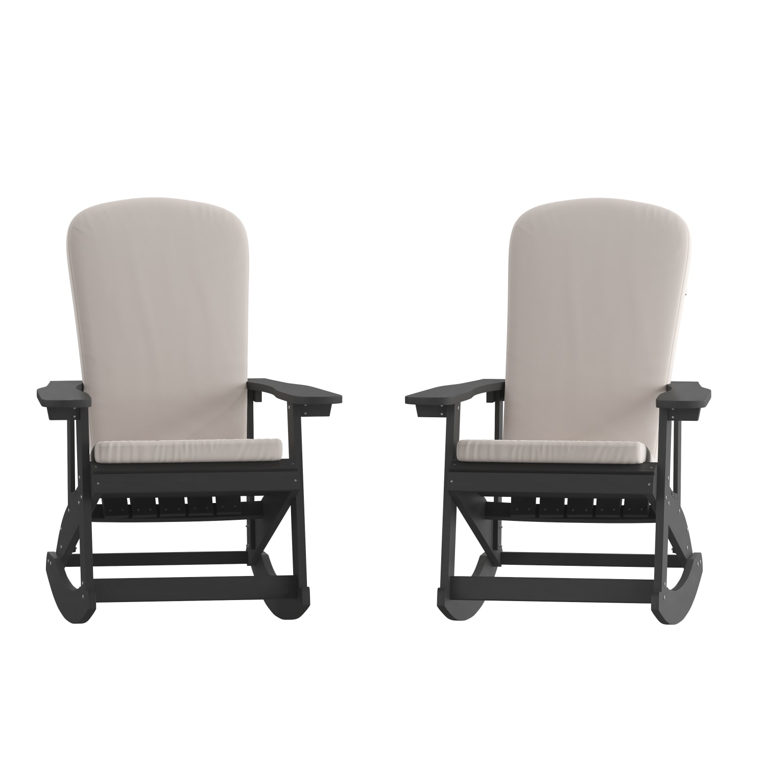 Flash Furniture Savannah All-Weather Adirondack Rocking Chairs with Cushions, Cream/Black, Set Of 2 Chairs - Image 4
