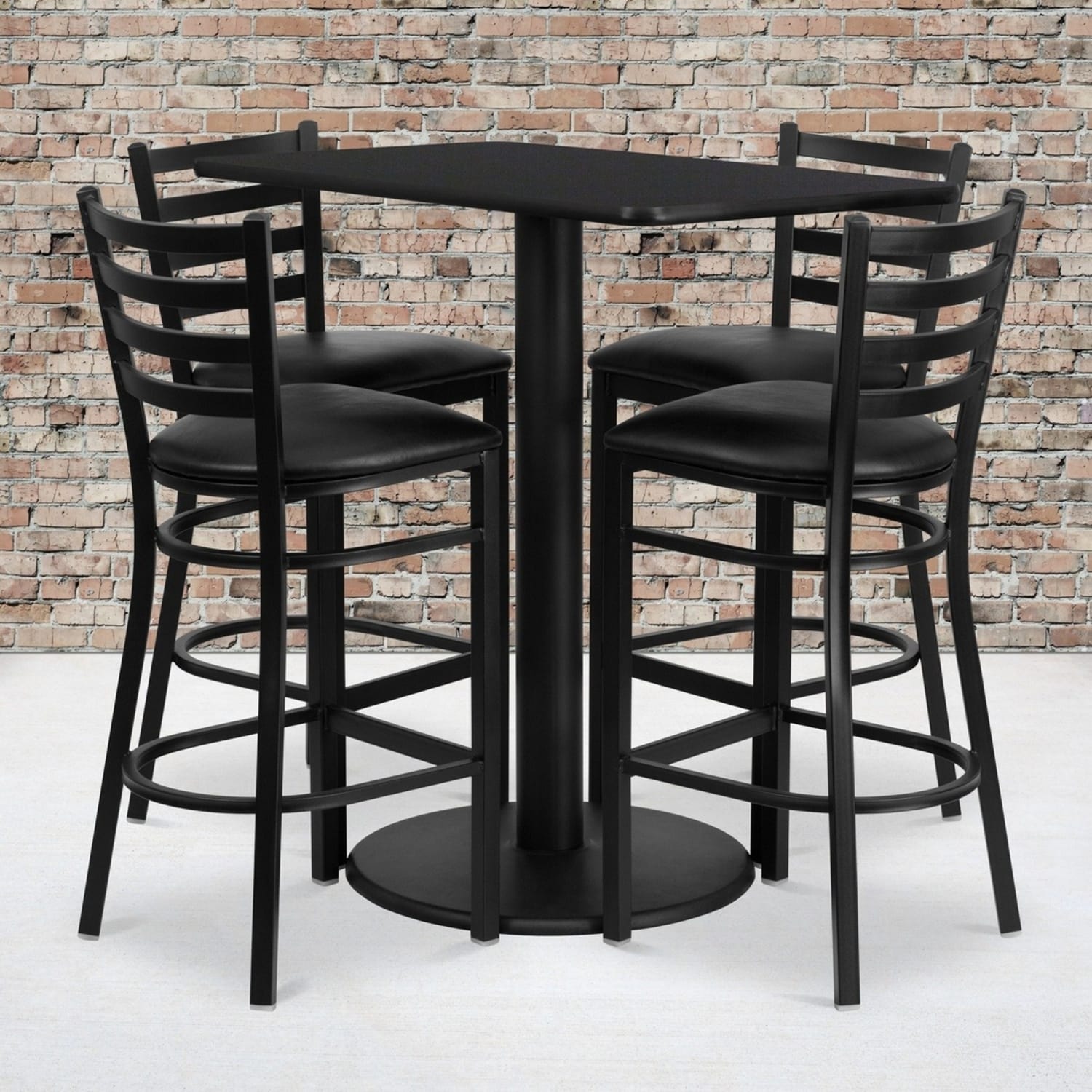 Flash Furniture Rectangular Laminate Table Set With 4 Ladder Back Metal Bar Stools, 42inH x 24inW x 42inD, Black - Image 3