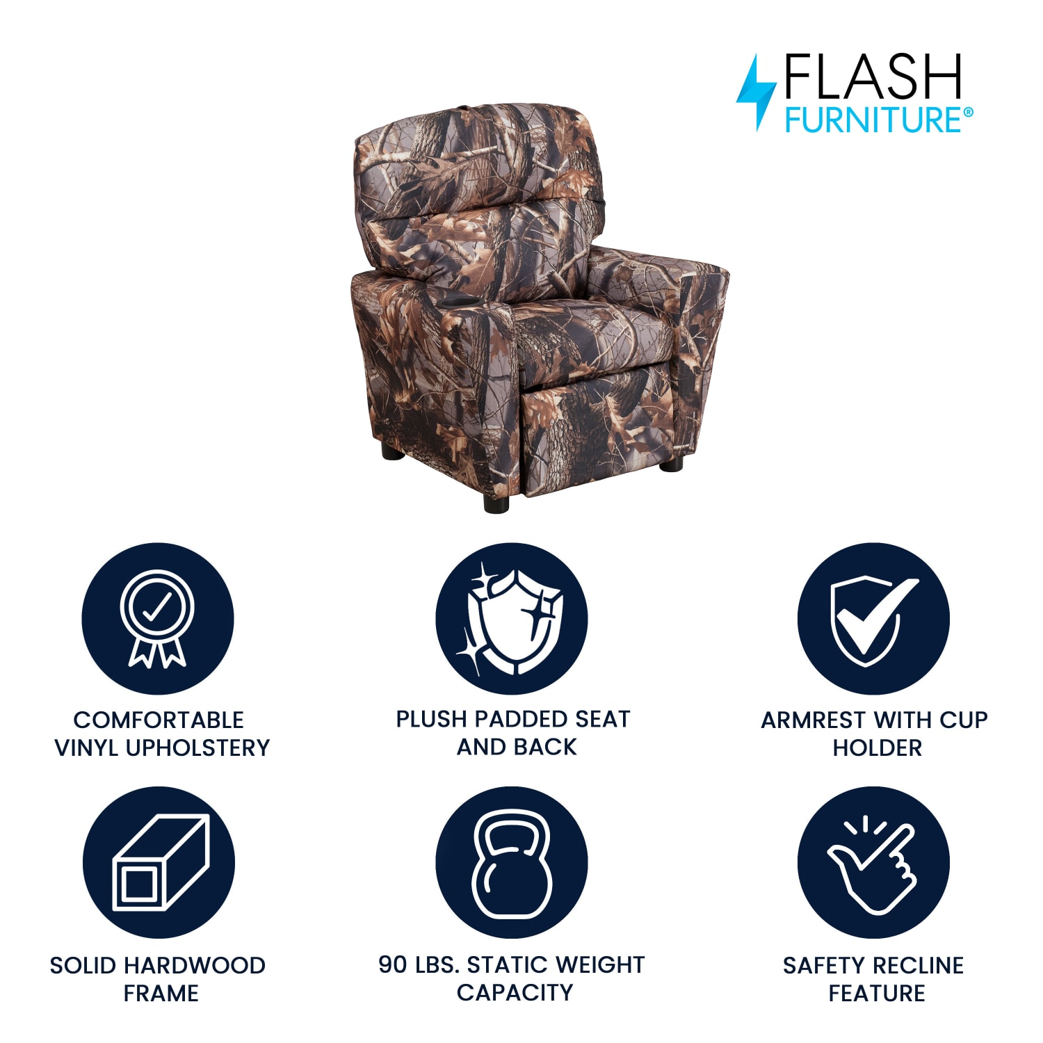 Flash Furniture Contemporary Kids Fabric Recliner Accent Chair With Cup Holder Camouflage PopularChairscom