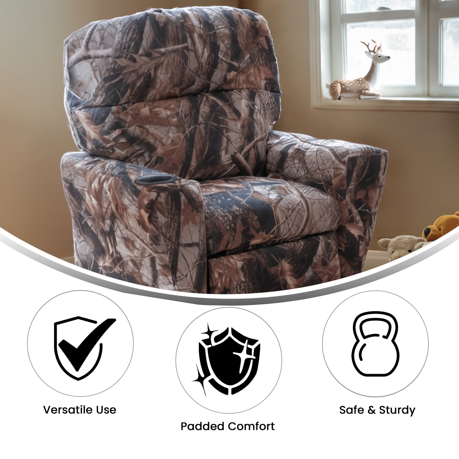 Flash Furniture Contemporary Kids Fabric Recliner Accent Chair With Cup Holder Camouflage PopularChairscom