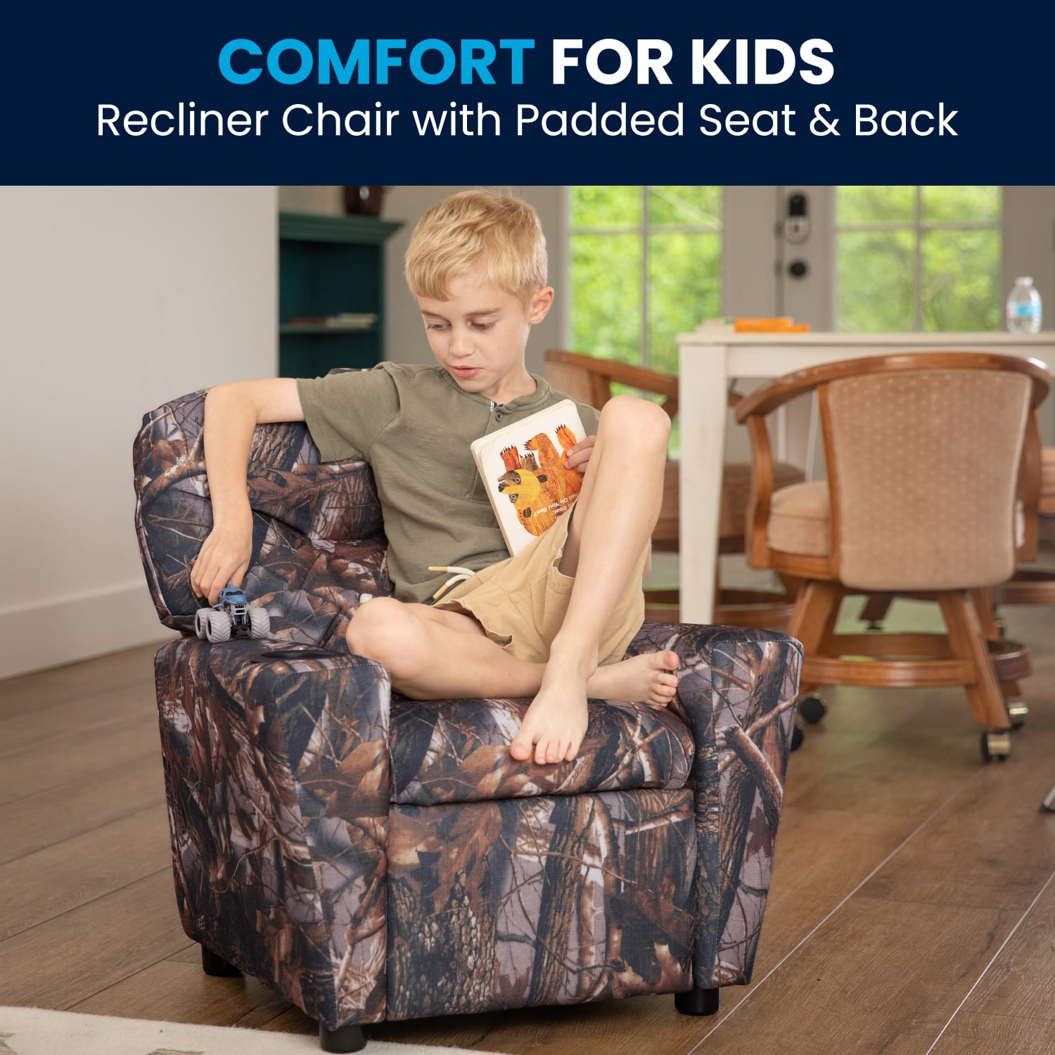 Flash Furniture Contemporary Kids Fabric Recliner Accent Chair With Cup Holder Camouflage PopularChairscom