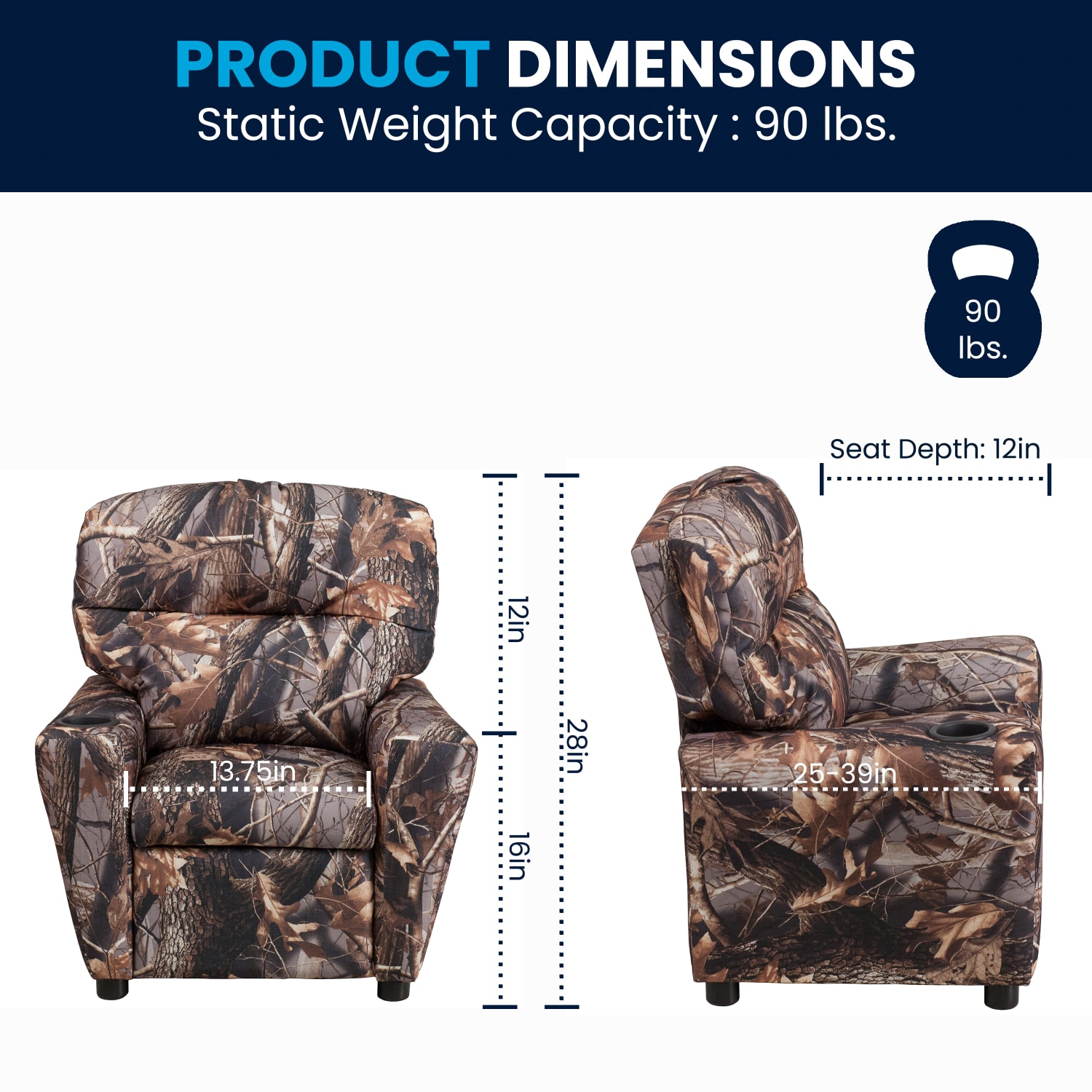 Flash Furniture Contemporary Kids Fabric Recliner Accent Chair With Cup Holder Camouflage PopularChairscom