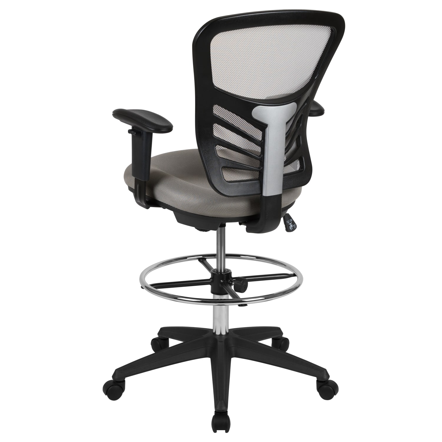 Flash Furniture Mid-Back Mesh Ergonomic Drafting Chair with Adjustable Chrome Foot Ring, Adjustable Arms, Light Gray/Black - Image 8