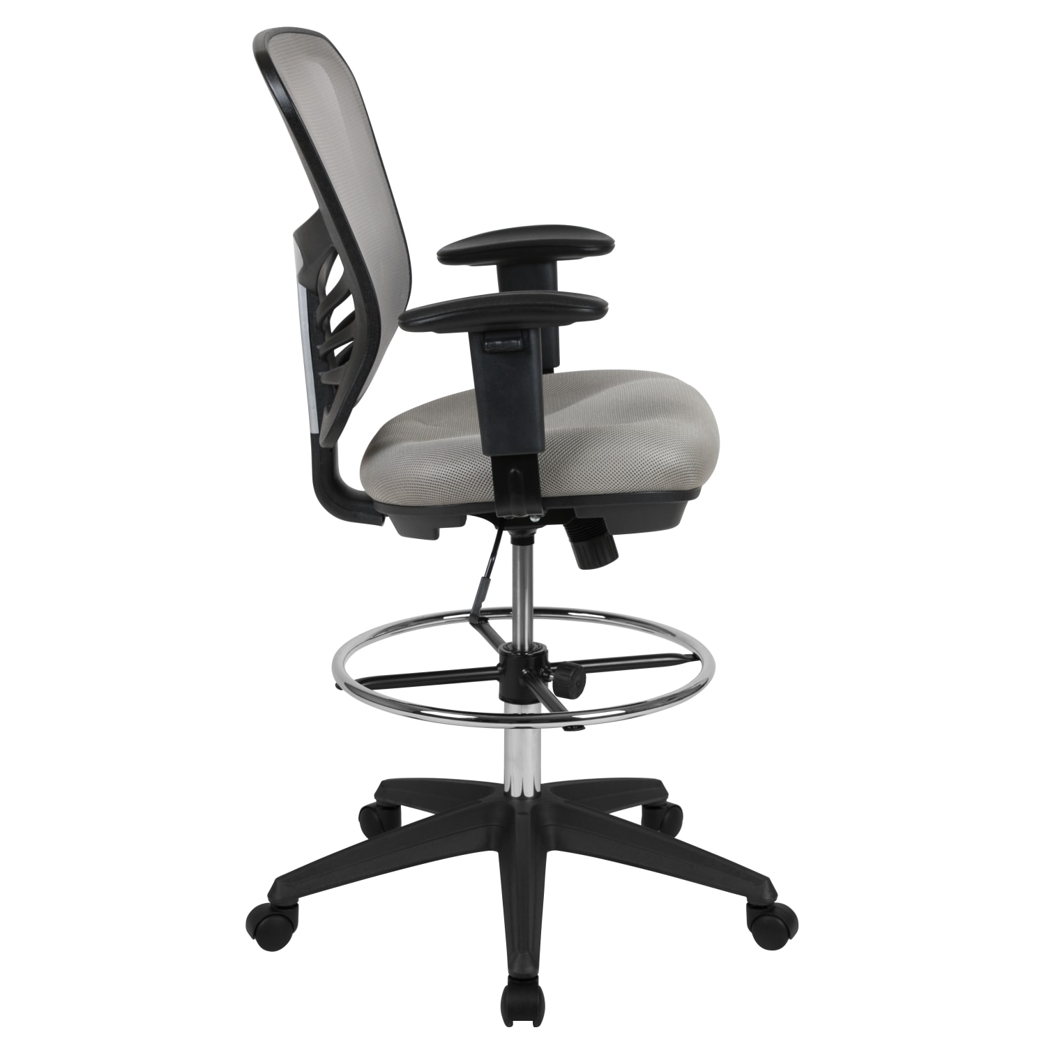 Flash Furniture Mid-Back Mesh Ergonomic Drafting Chair with Adjustable Chrome Foot Ring, Adjustable Arms, Light Gray/Black - Image 10
