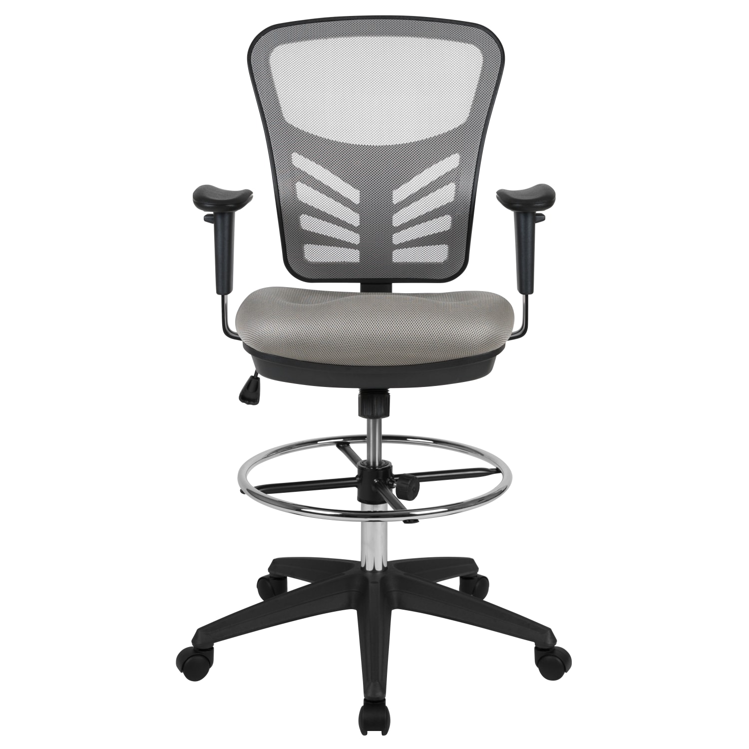 Flash Furniture Mid-Back Mesh Ergonomic Drafting Chair with Adjustable Chrome Foot Ring, Adjustable Arms, Light Gray/Black - Image 11