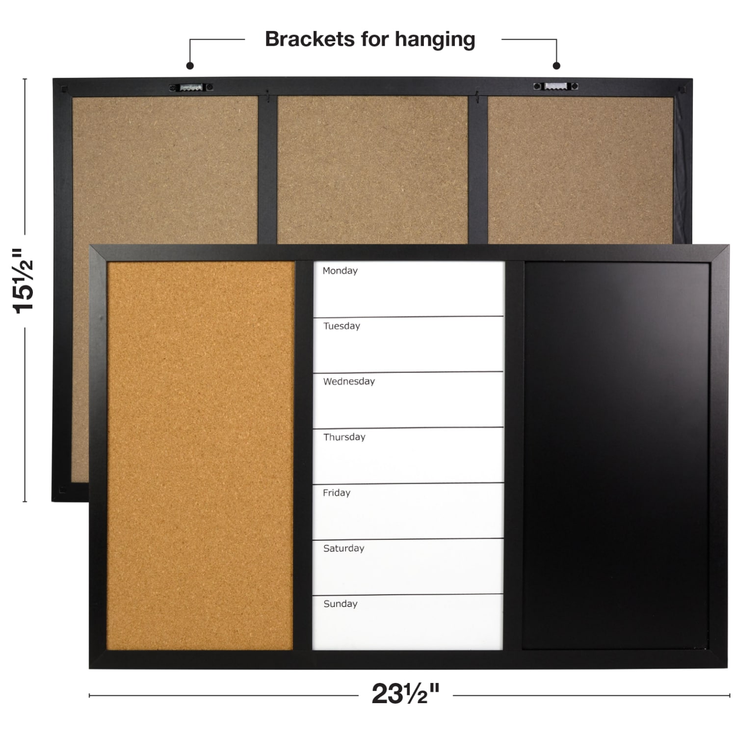 Excello Global Products Magnetic Dry-Erase Whiteboard/Chalk/Cork Combo Board, Aluminum, 15-1/2in x 23-1/2in, Black Wood Frame - Image 4