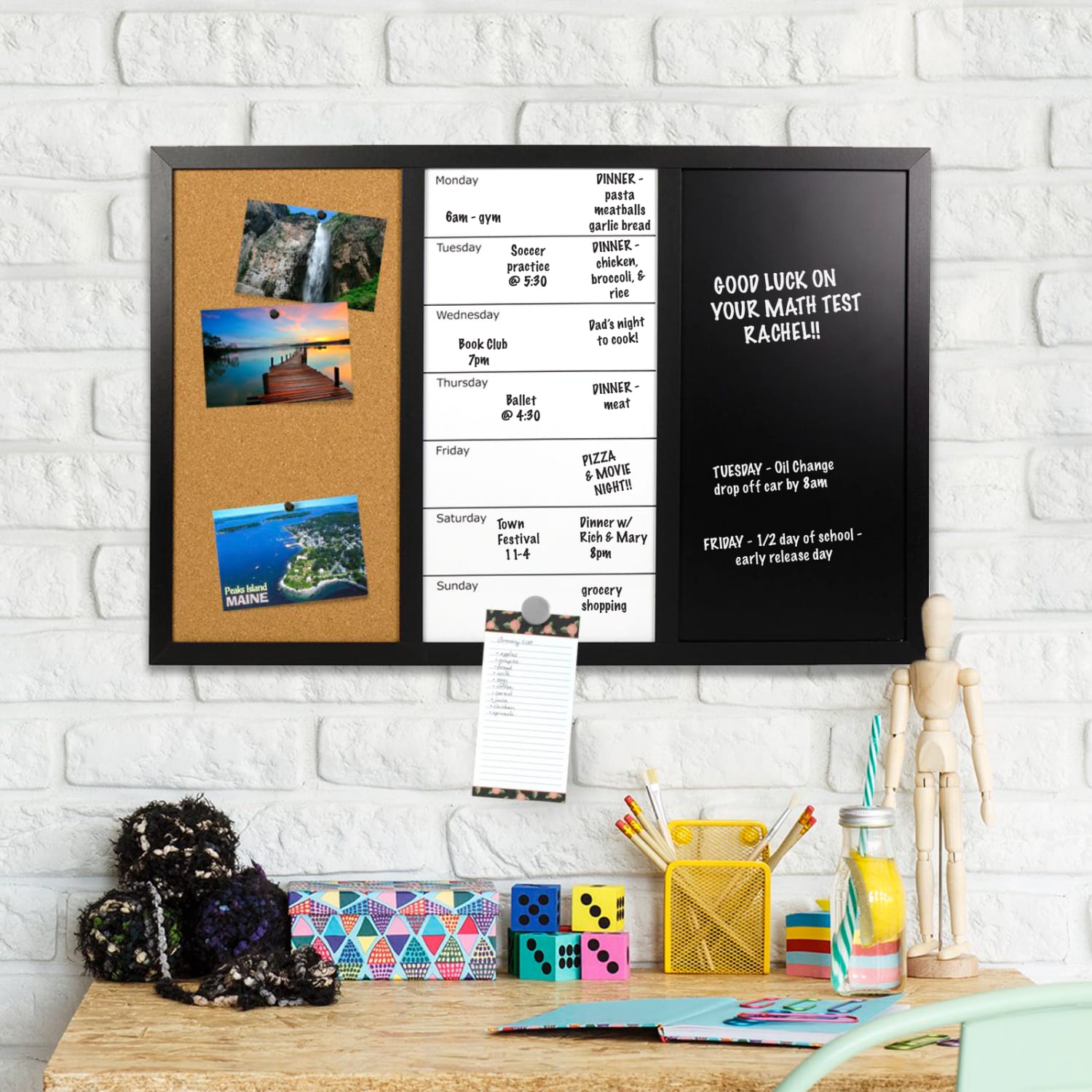 Excello Global Products Magnetic Dry-Erase Whiteboard/Chalk/Cork Combo Board, Aluminum, 15-1/2in x 23-1/2in, Black Wood Frame - Image 6
