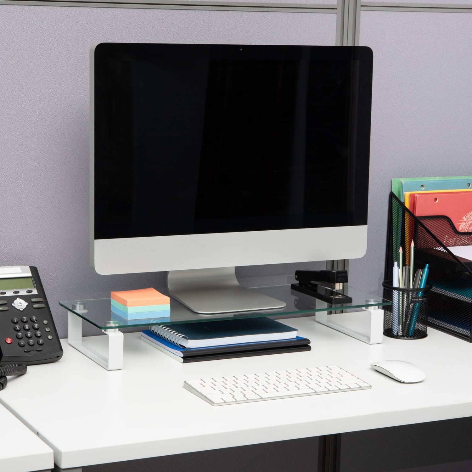 Mind Reader Glass Desktop Monitor Stand Riser for Computer, Laptop, Desk, 3inH x 22inW x 8-1/4inD, Clear - Image 3