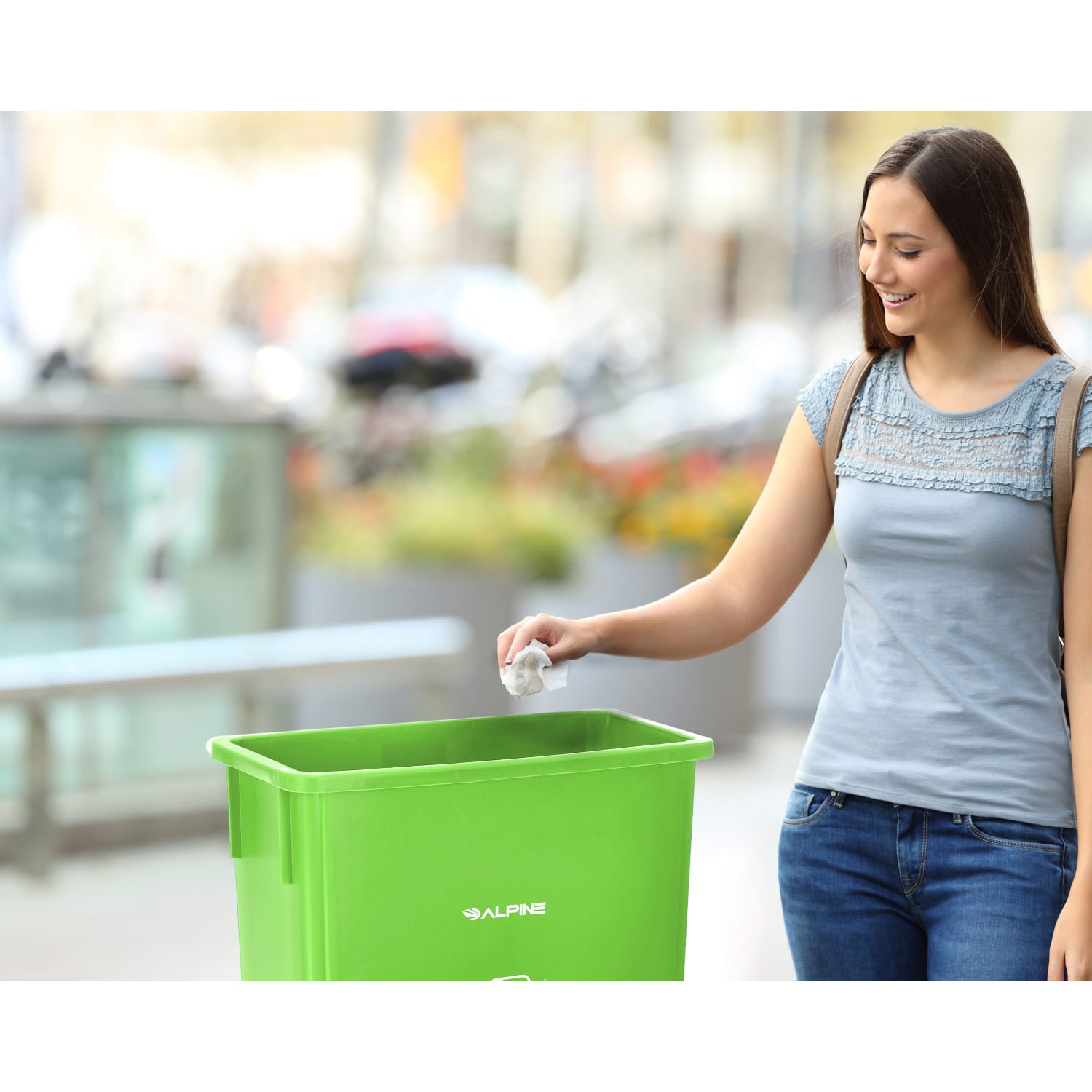 Alpine Rectangular Polypropylene Slim Trash Can, 23 Gallons, Green - Image 5