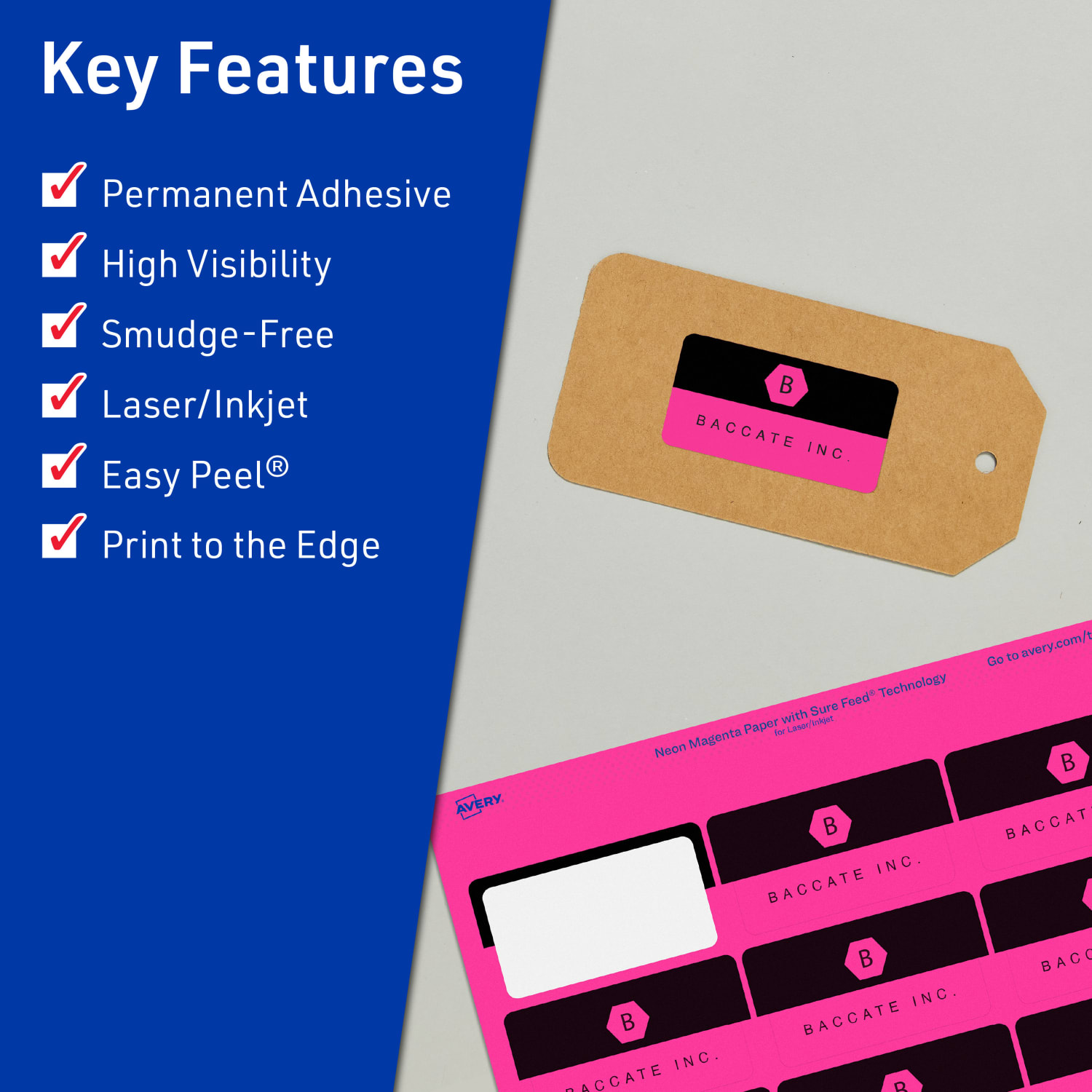 Avery Print-To-The-Edge Labels With Sure Feed Technology And Easy Peel, 94233-NMP10, Rectangle, 1-13/16in x 2-3/16in, Matte Neon Magenta, Pack of 120 - Image 3