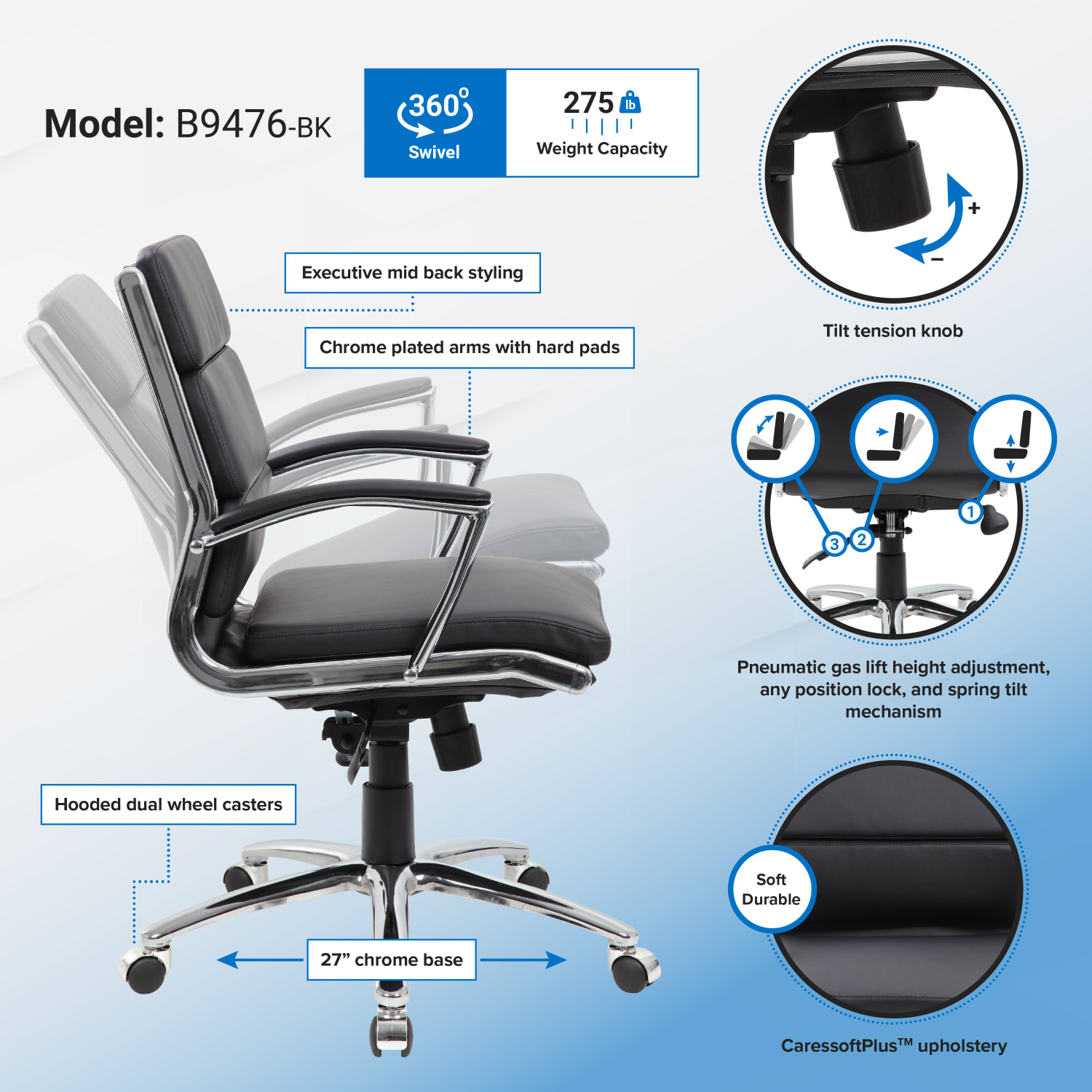 Boss Office Products CaressoftPlus MidBack Chair Black PopularChairscom Boss Office Products CaressoftPlus Mid Back Chair Black PopularChairscom