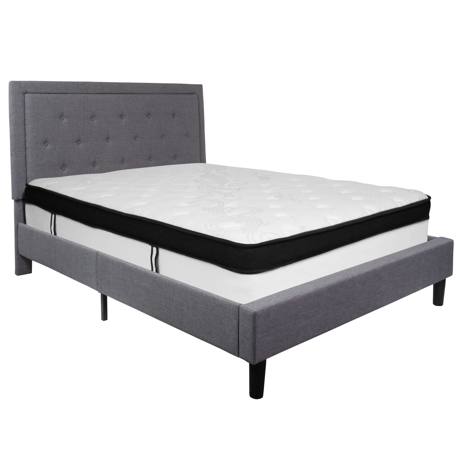 Flash Furniture Roxbury Panel Tufted Upholstered Platform Bed, Queen, 50-3/4inHx65-3/4inWx85-3/4inL, Light Gray - SLBMF27 - Image 3