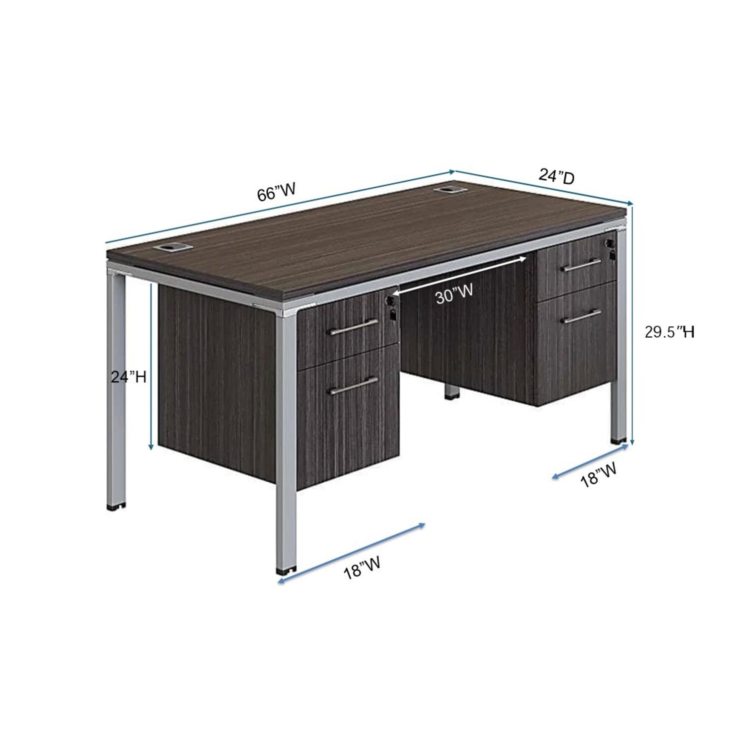 Boss Office Products Simple System Workstation Desk With 2 Pedestals, 66in x 24in, Driftwood - Image 4