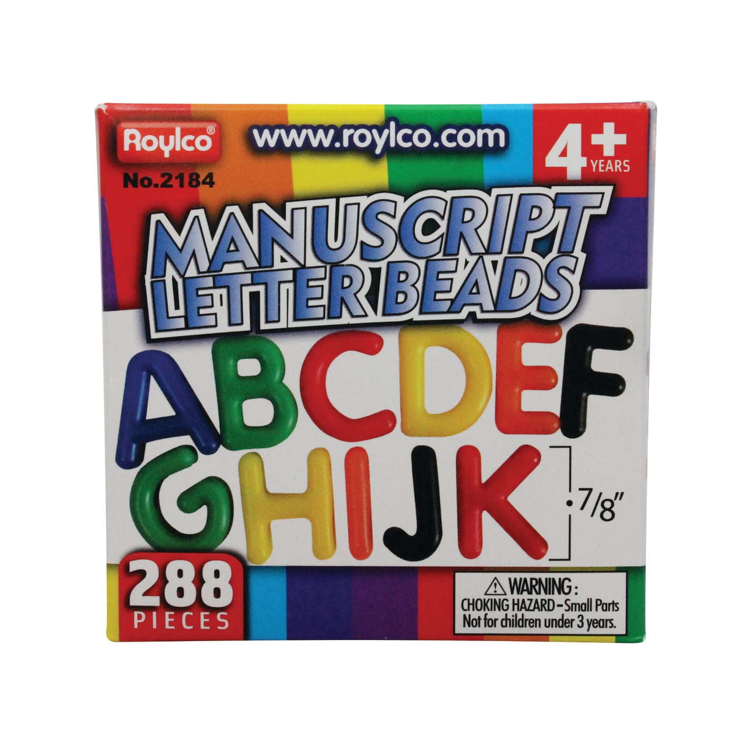 Roylco Uppercase Manuscript Letter Beads, Assorted Colors, Box Of 288