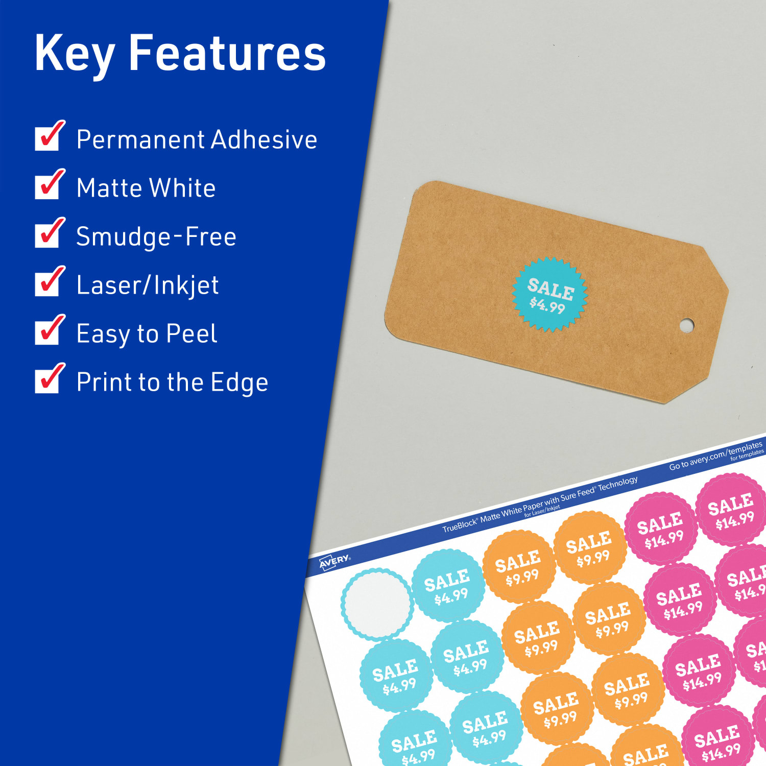 Avery Print-To-The-Edge TrueBlock Labels With Sure Feed, 94606-TWMP50, Starburst, 1in, Matte White, Pack Of 2400 - Image 3
