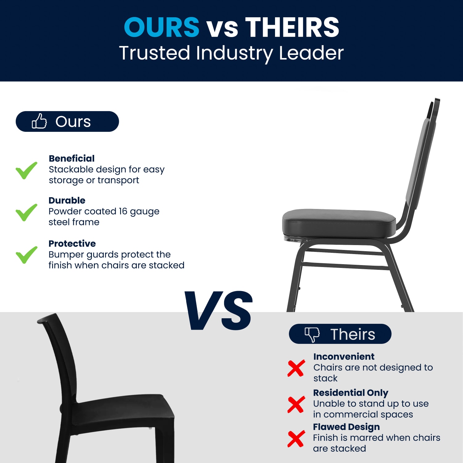 Flash Furniture HERCULES Series Trapezoidal Back Stacking Banquet Chair With 2 12in Thick Seat Black PopularChairscom