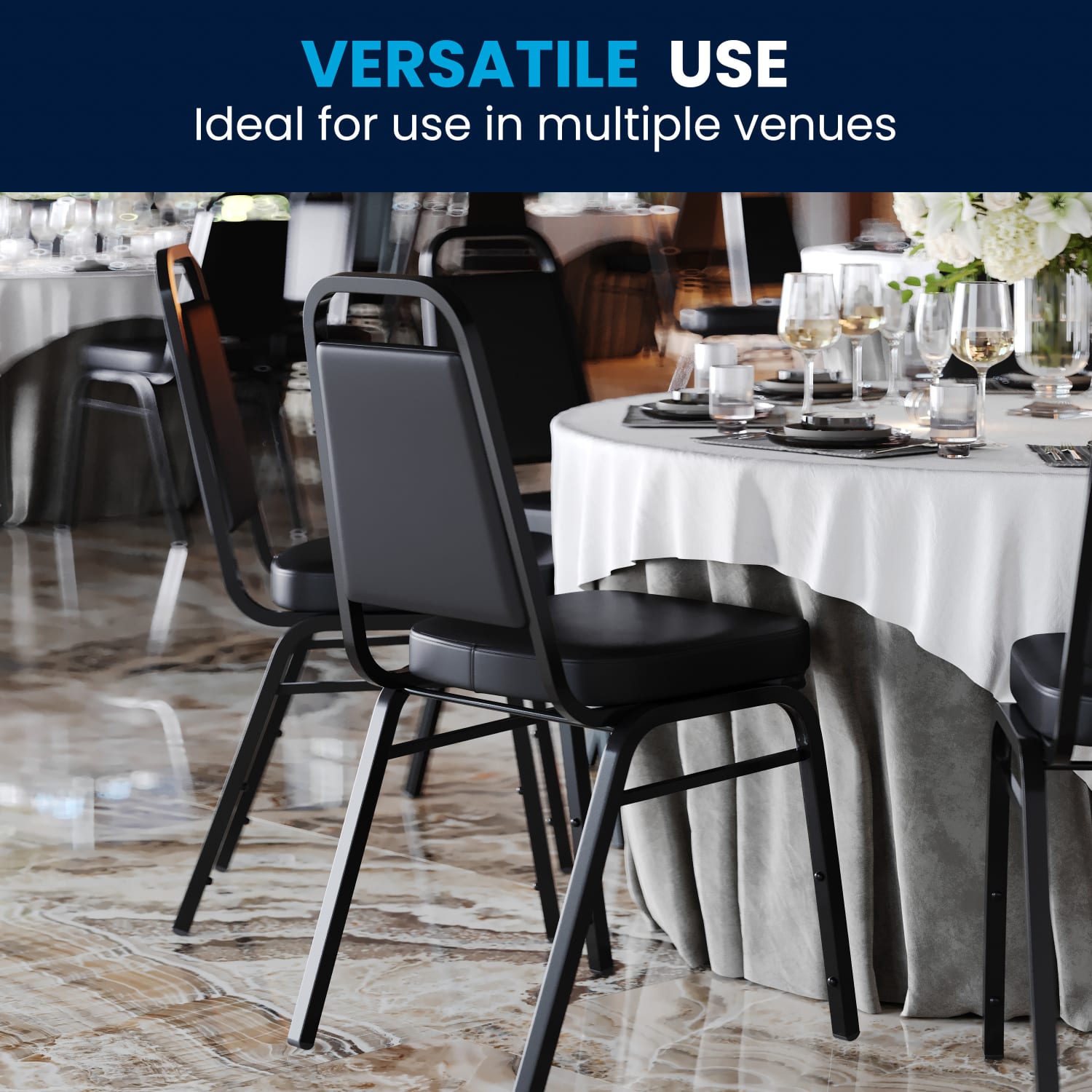 Flash Furniture HERCULES Series Trapezoidal Back Stacking Banquet Chair With 2 12in Thick Seat Black PopularChairscom