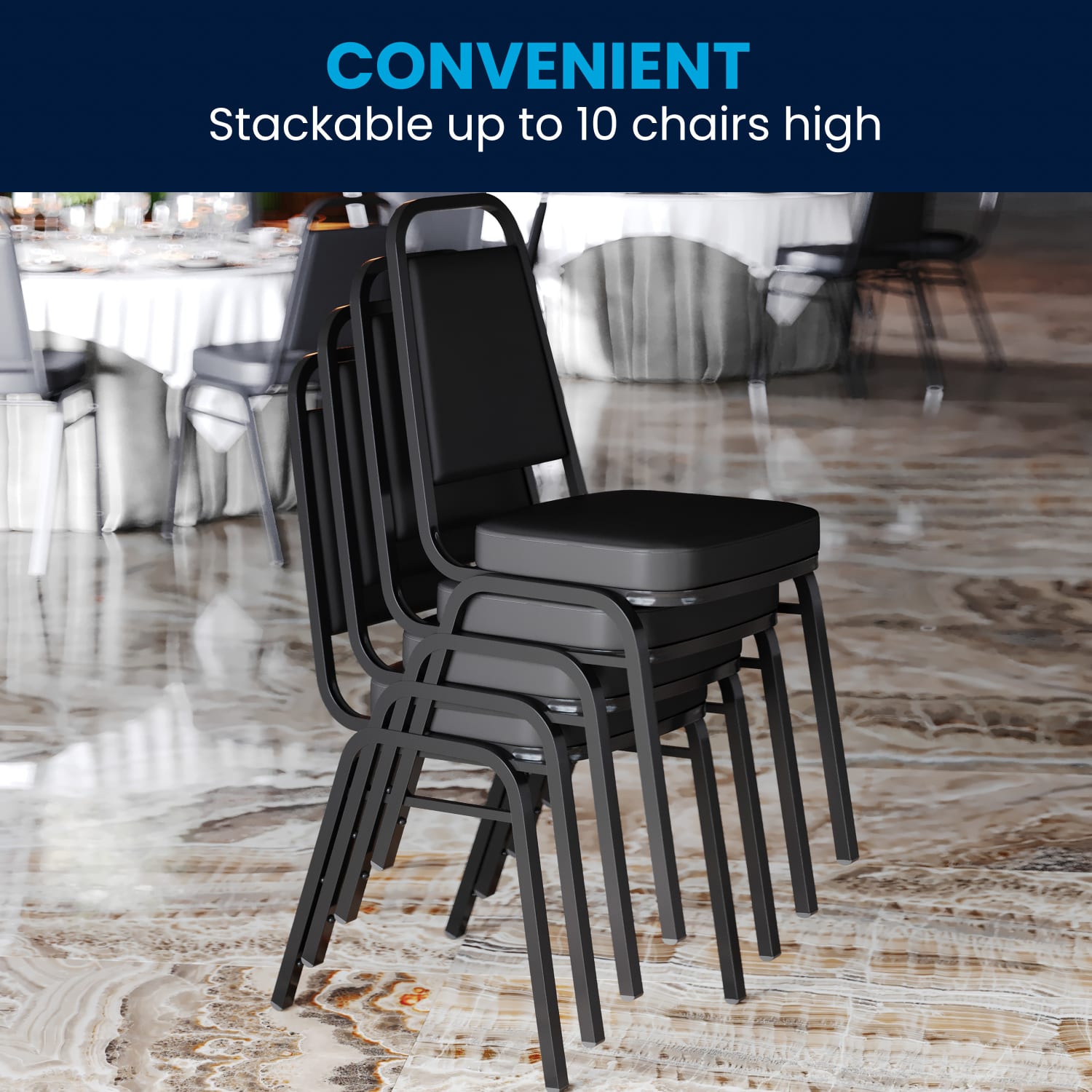Flash Furniture HERCULES Series Trapezoidal Back Stacking Banquet Chair With 2 12in Thick Seat Black PopularChairscom