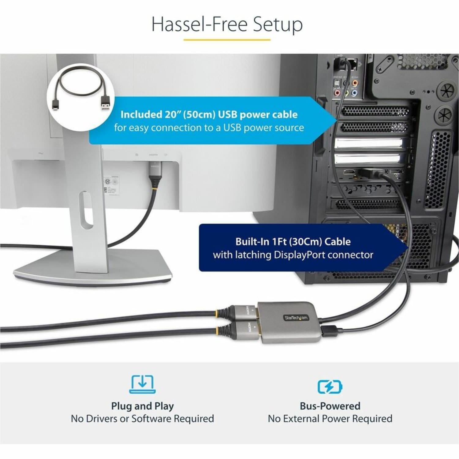 StarTech DP to Dual HDMI MST HUB, Dual HDMI 4K 60Hz, 2 Port DisplayPort Multi Monitor Adapter with 1ft/30cm Cable, DP 1.4 - Image 6
