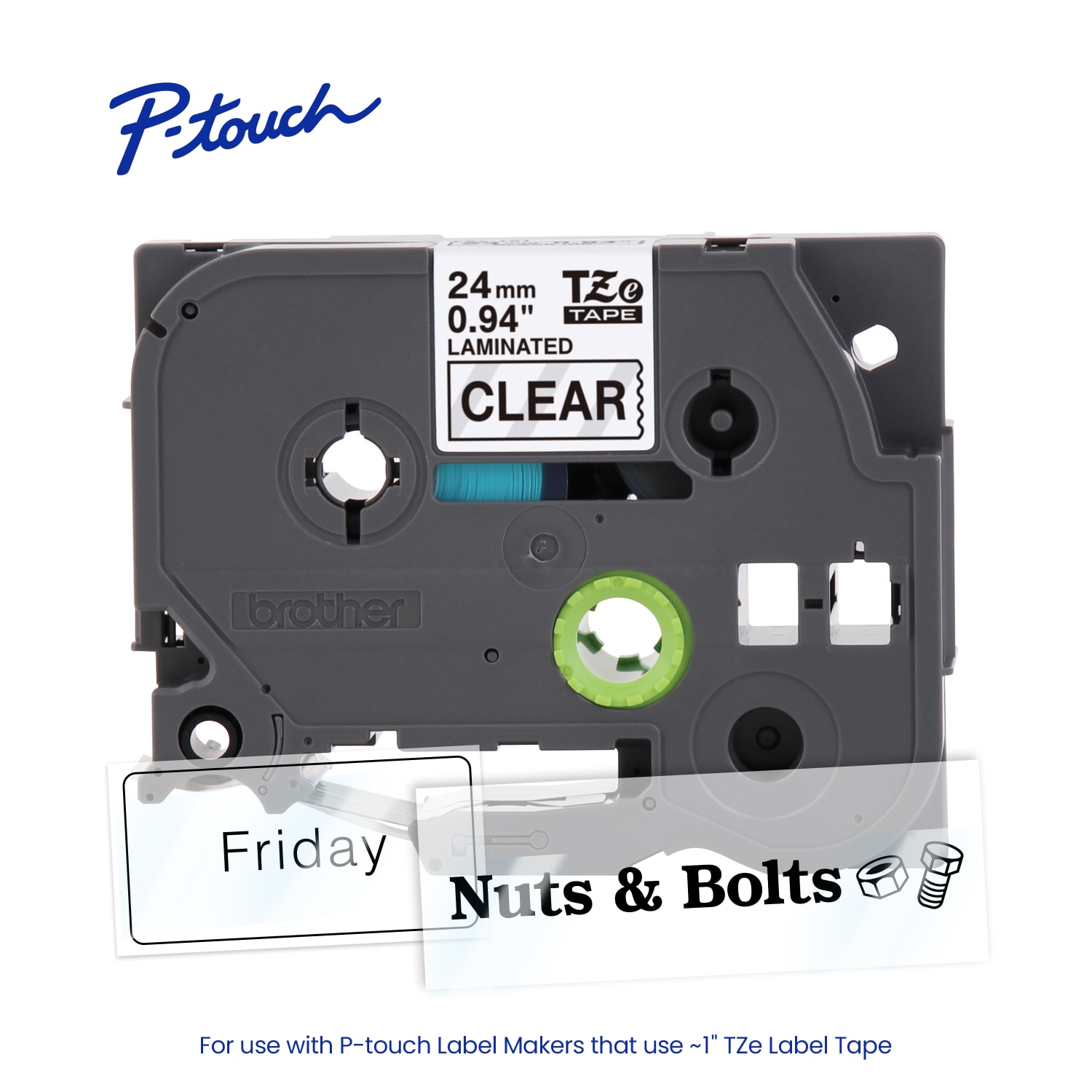 Brother P-touch TZe151, Laminated, 1in x 26.2 ft (24mm x 8m), Black on Clear Label Tape - Image 3