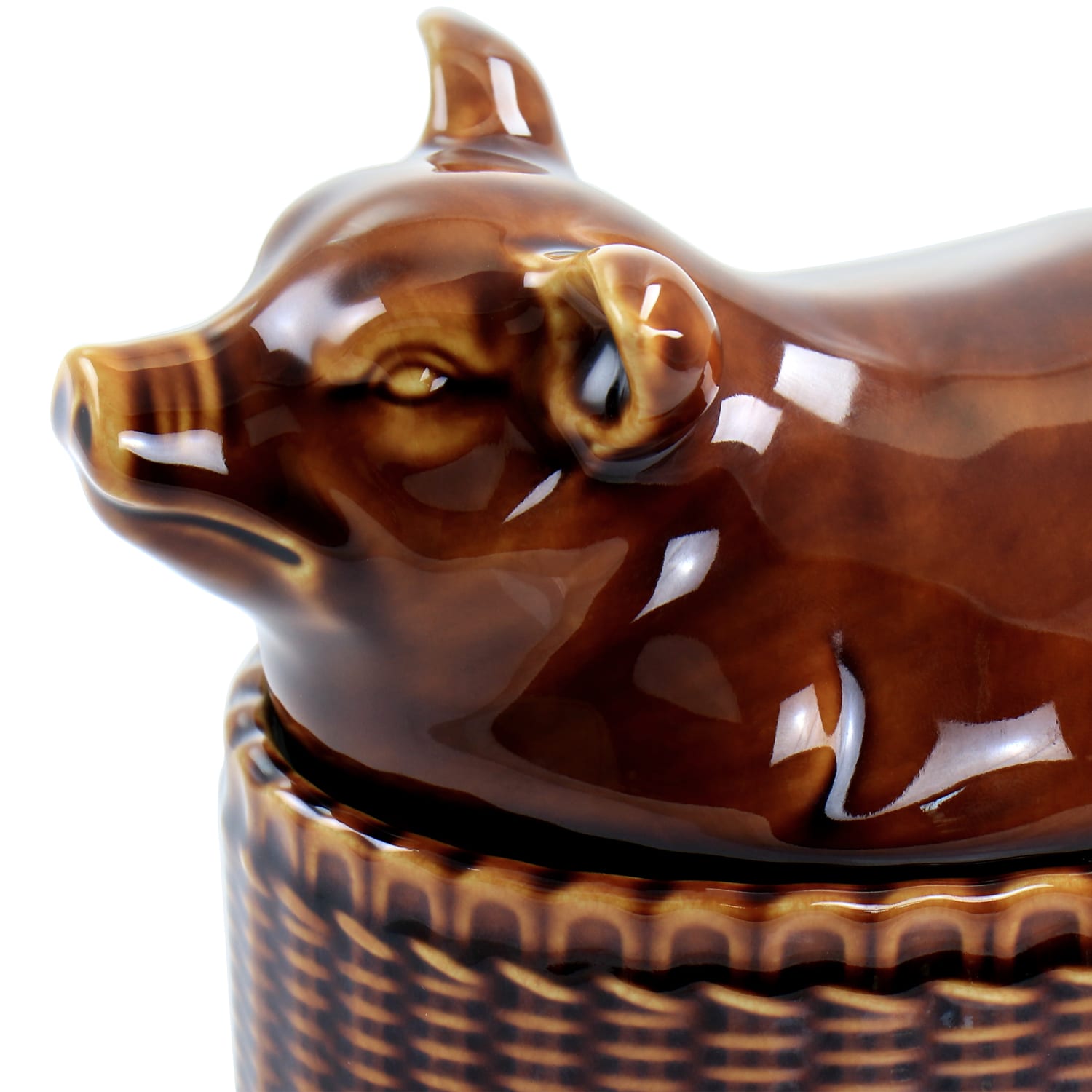 Martha Stewart Stoneware Sculpted Pig Covered Oval Baker, 6in, Brown - Image 5