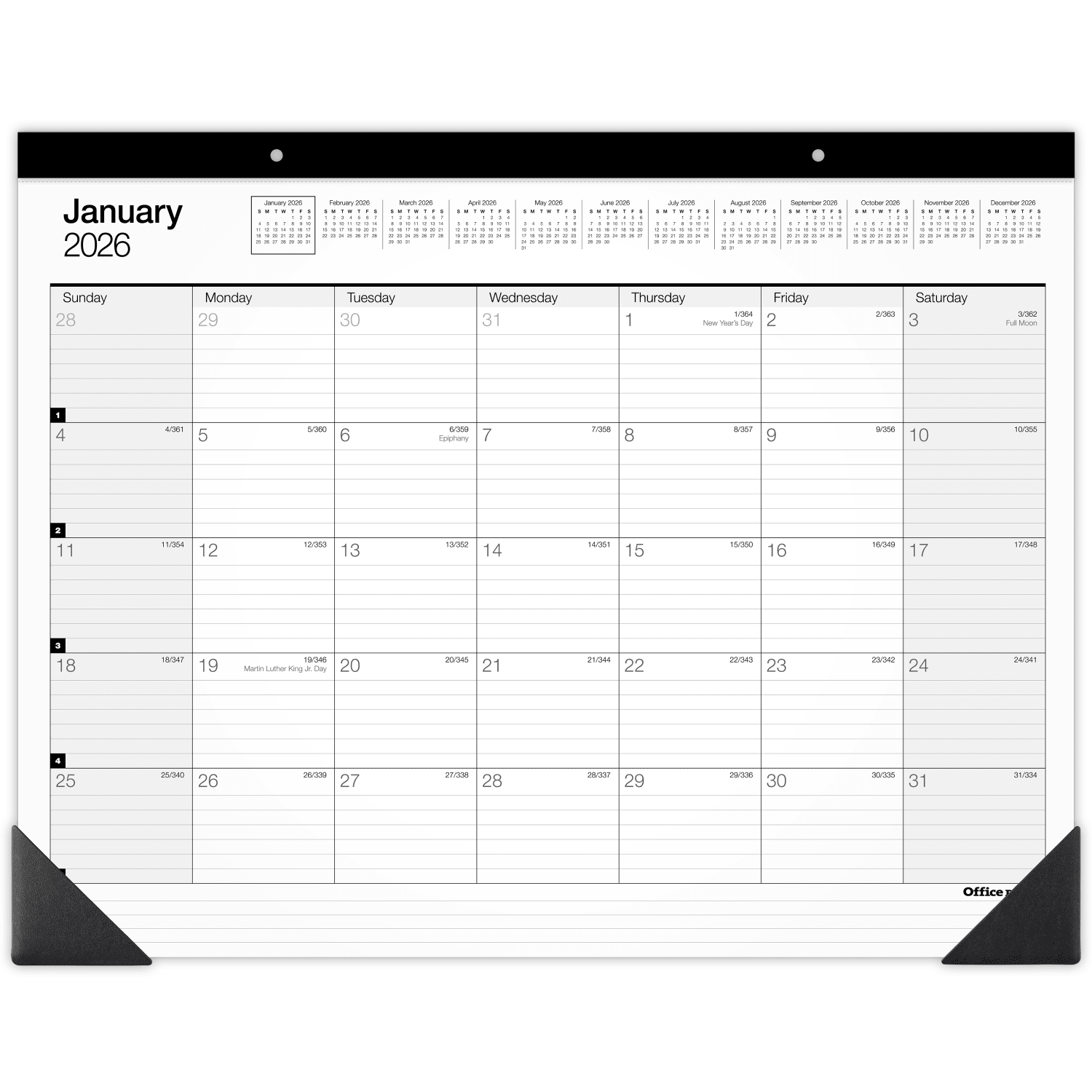 Office Depot Brand Monthly Desk Pad Calendar, 21 3/4in x 17in, White/Black, January 2026 to December 2026, SP24D0026 - Image 3