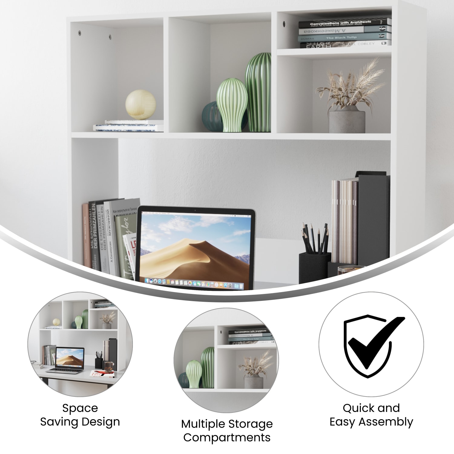Flash Furniture Lotus Desktop Bookshelf Storage Organizer with Multiple Cubbies, White - Image 4