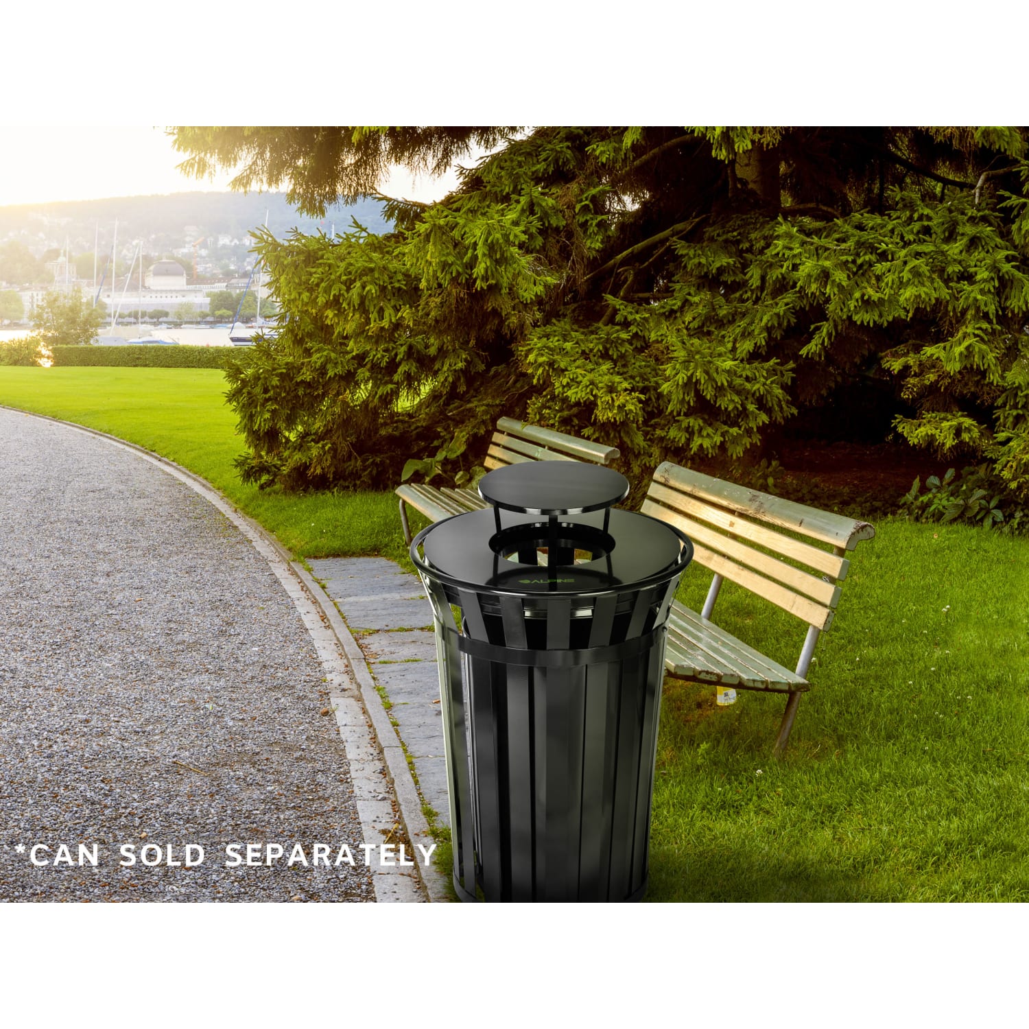 Alpine Rain Bonnet Lid For 38-Gallon Outdoor Metal Waste Receptacle, 7-5/8in x 24-1/4in, Black - Image 5