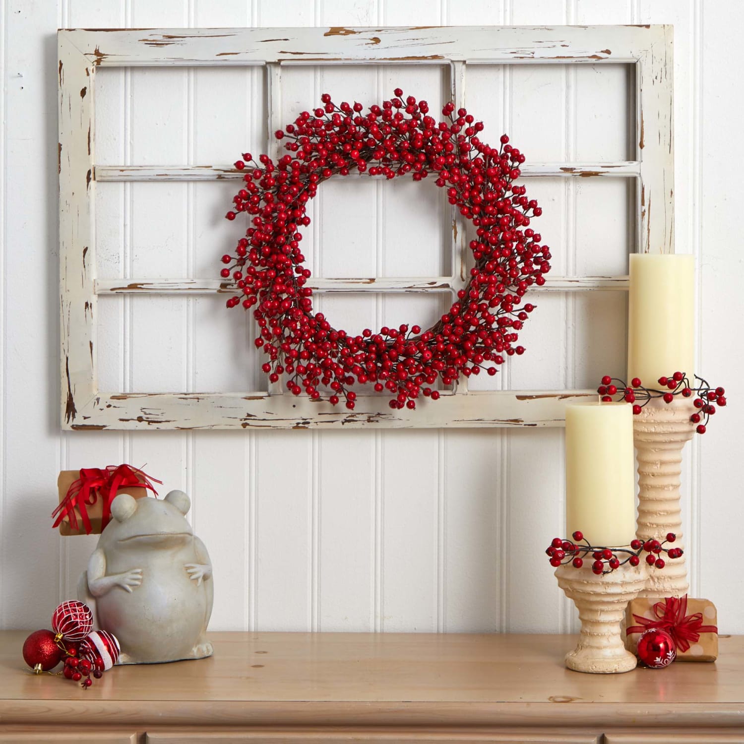 Nearly Natural Berry Artificial Wreath, 22in x 5in, Red - Image 3