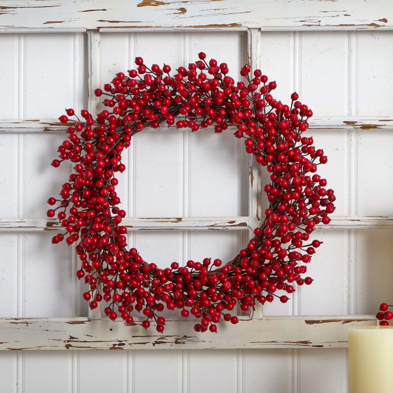 Nearly Natural Berry Artificial Wreath, 22in x 5in, Red - Image 4