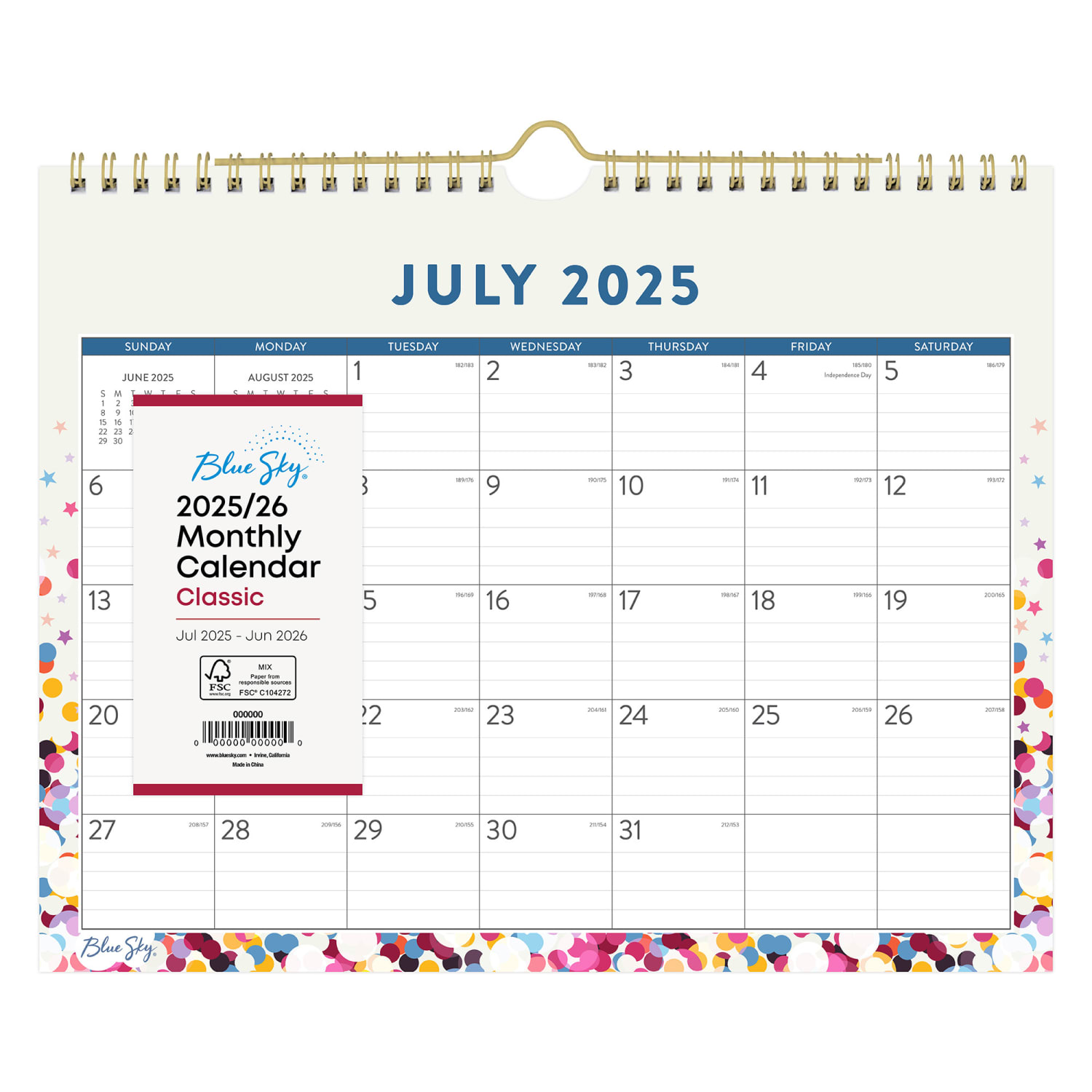 2025-2026 Blue Sky Monthly Academic Wall Calendar, 11in x 8-3/4in, Star Confetti Bright, July 2025 To June 2026, 148671 - Image 3
