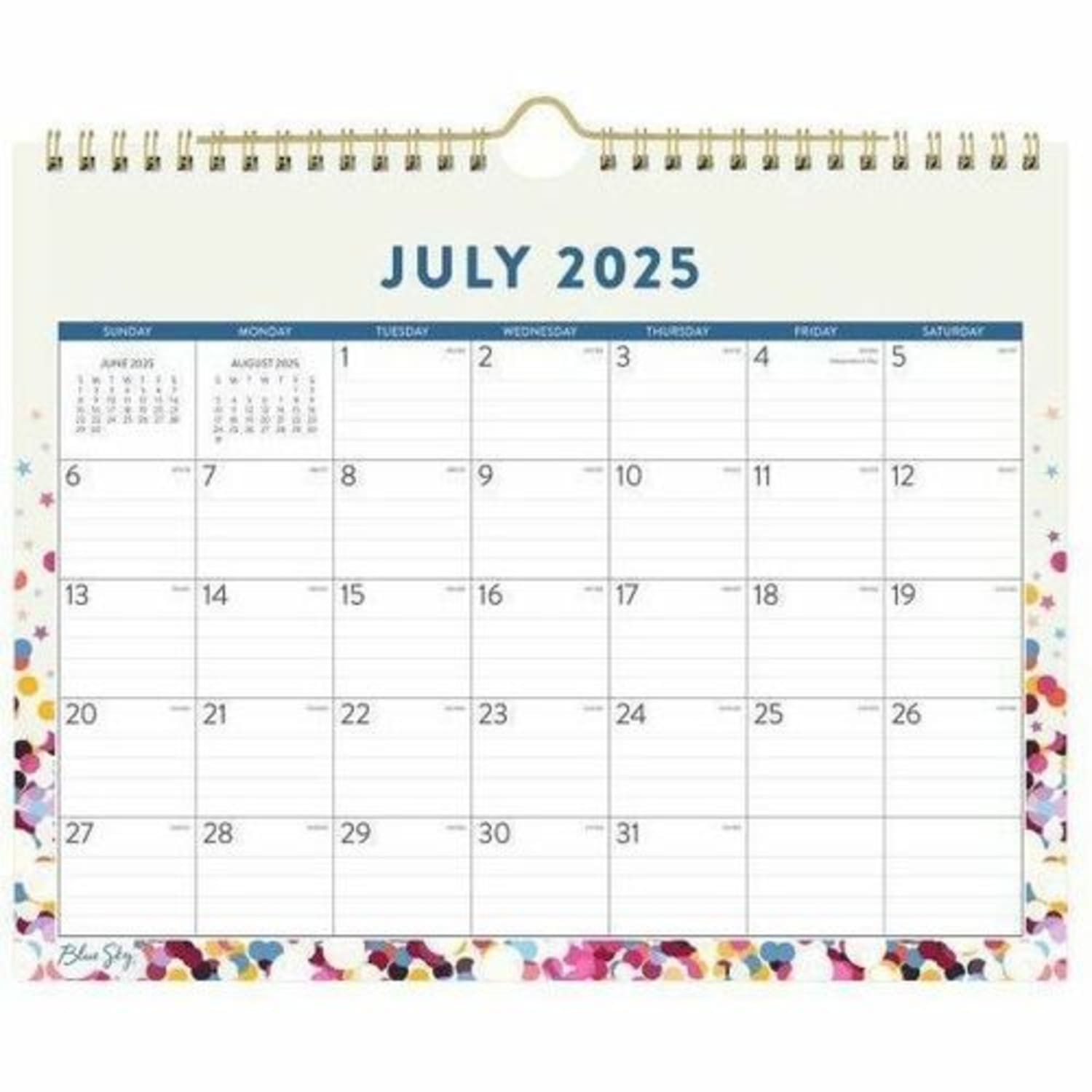 2025-2026 Blue Sky Monthly Academic Wall Calendar, 11in x 8-3/4in, Star Confetti Bright, July 2025 To June 2026, 148671 - Image 5