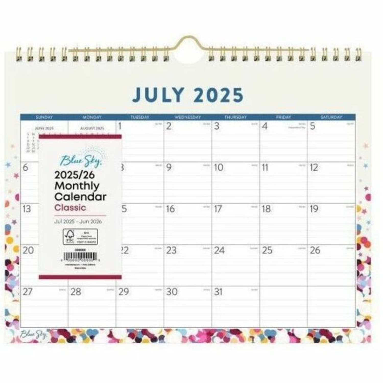 2025-2026 Blue Sky Monthly Academic Wall Calendar, 11in x 8-3/4in, Star Confetti Bright, July 2025 To June 2026, 148671 - Image 6