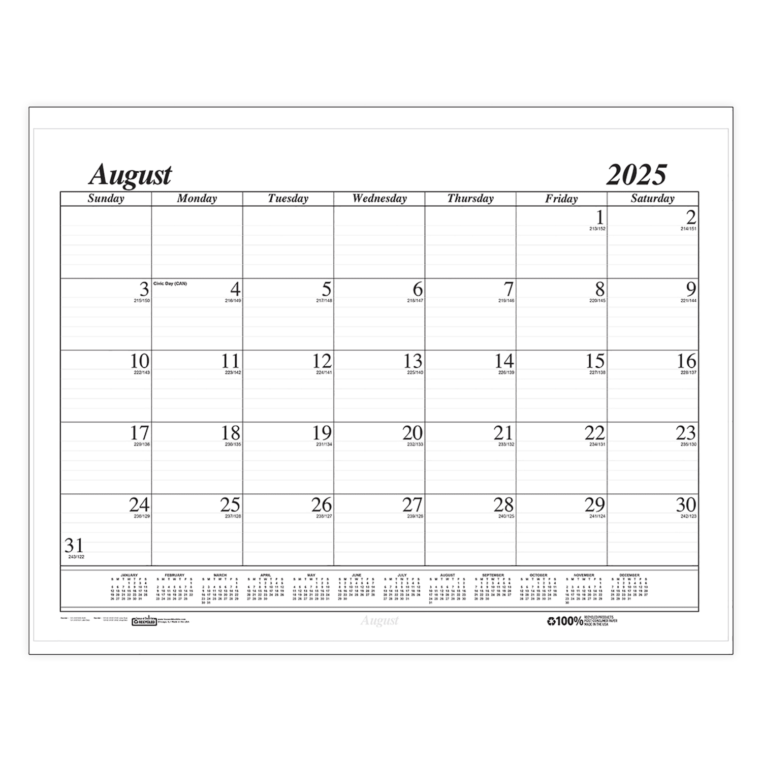 House of Doolittle Monthly Academic Calendar Economy Desk, 17 Months (Aug-Dec), 22in x 17in, Black