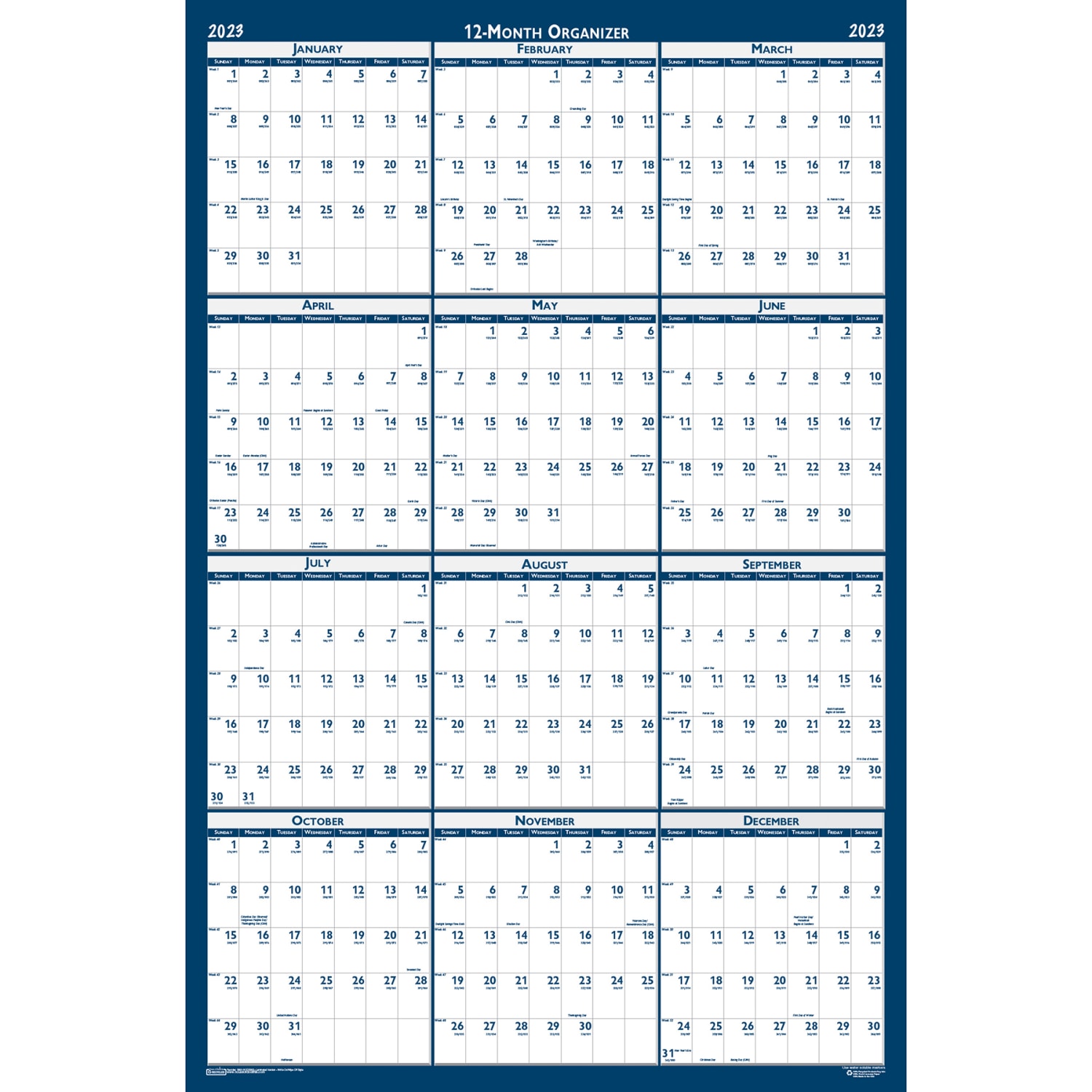 House of Doolittle Laminated Wipe Off Wall Academic Calendar, Reversible, 18in x 24in