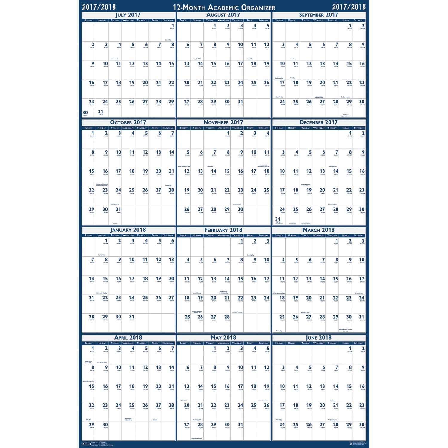 House of Doolittle Laminated Wipe Off Wall Academic Calendar, Reversible, 18in x 24in - Image 3