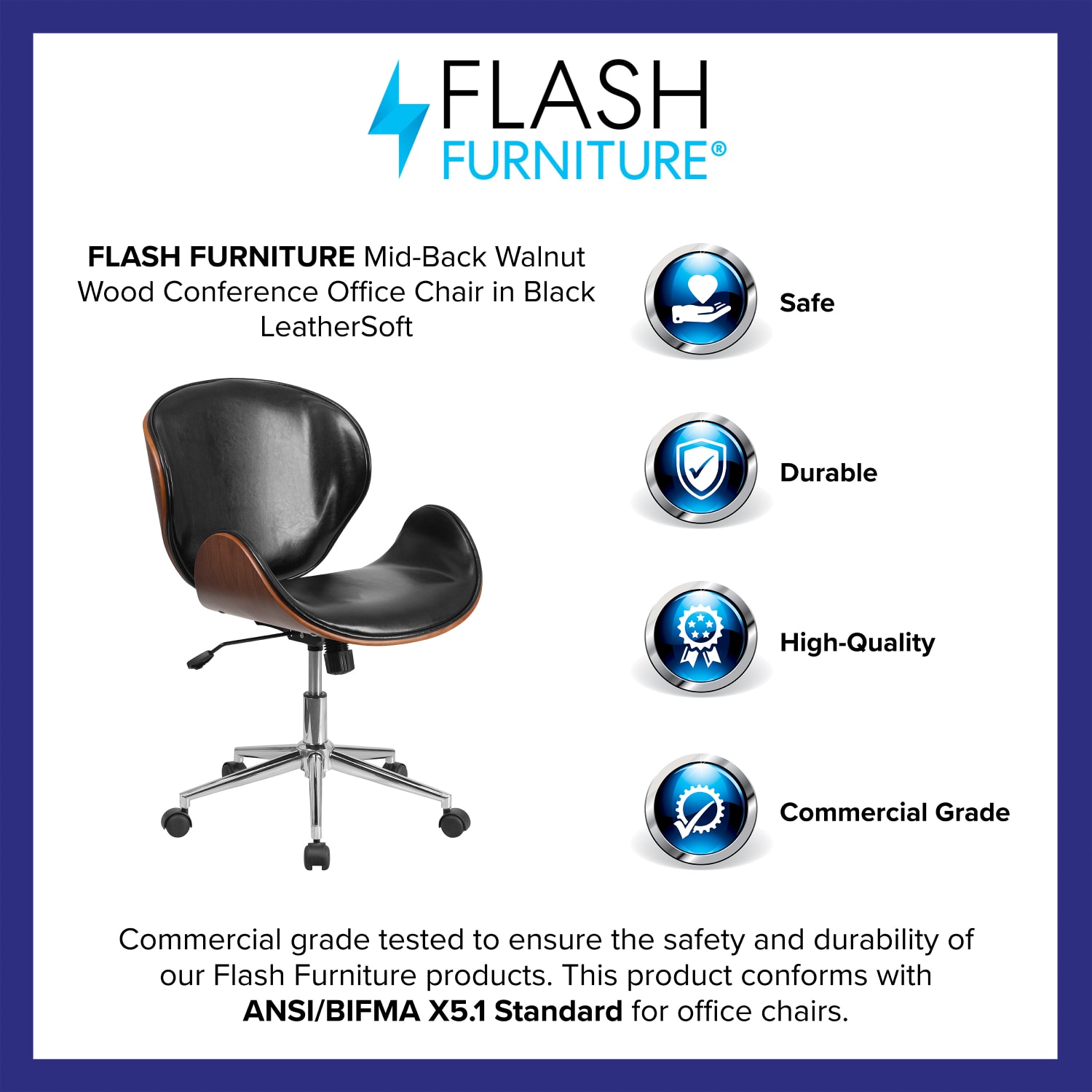 Flash Furniture Mid-Back Swivel Conference Chair, Black/Silver - Image 5