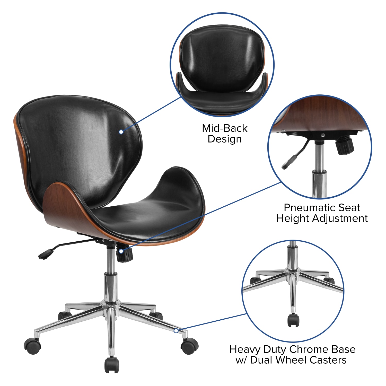 Flash Furniture Mid-Back Swivel Conference Chair, Black/Silver - Image 6