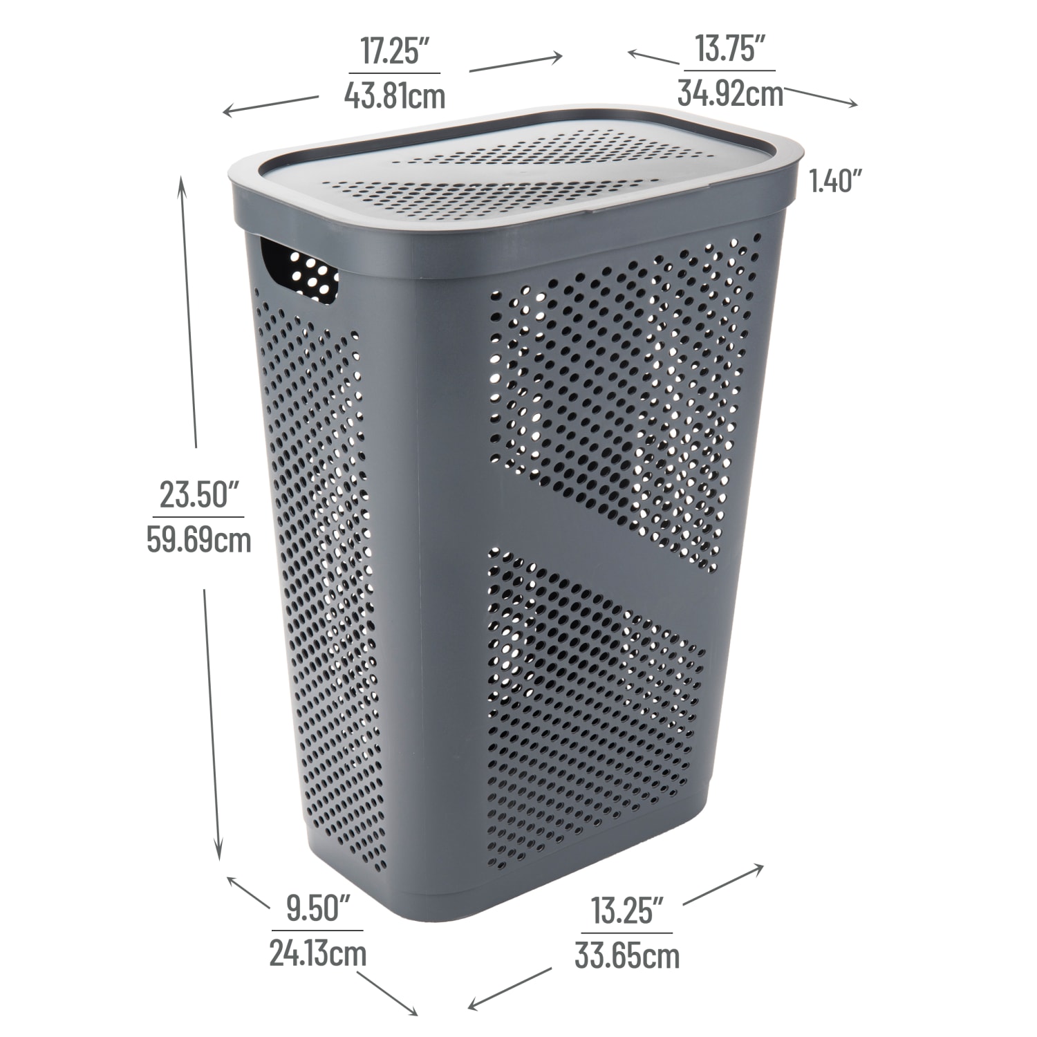 Mind Reader 60L Laundry Hamper Clothes Basket with Lid, 23-1/2inH x 13-3/4inW x 17-1/4inL, Gray - Image 4
