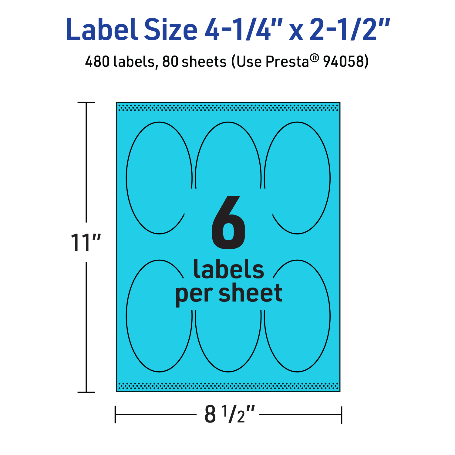 Avery Printable Labels With Sure Feed Technology, 94058-BBP80, Oval, 4-1/4in x 2-1/2in, Matte Bright Blue, Pack of 480 - Image 6