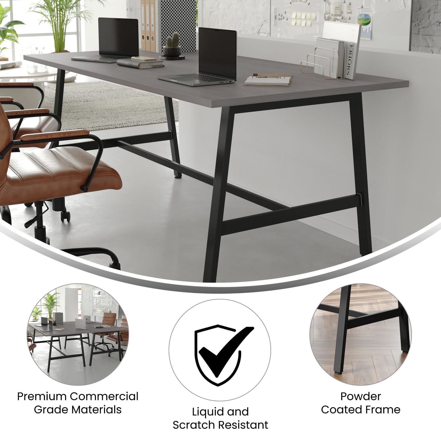Flash Furniture Redmond Commercial 72x36 Conference Table with 1in Thick Double Sided Laminate Table Top with PVC Edging and Heavy Duty A-Frame Steel Base, Gray Oak - Image 4